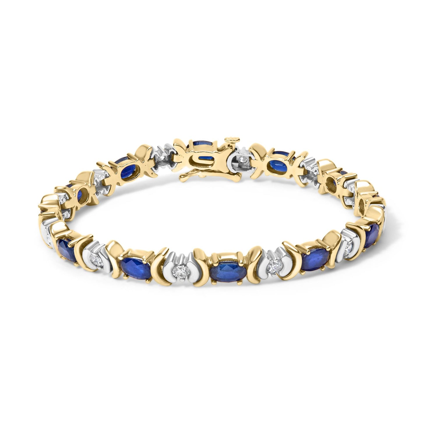 14K Yellow Gold 1.00 Cttw Alternating Diamond and 6 1/2 Cttw Oval Blue Sapphire Link Bracelet (H-I Color, SI1-SI2 Clarity) - 7" Inches-0