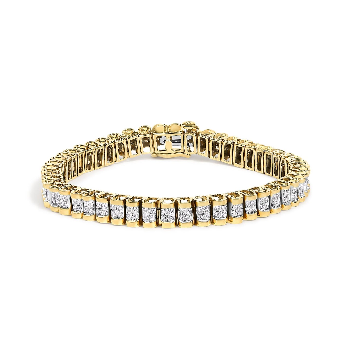 14K Gold 3.0 Cttw Princess Cut Quad Invisible Set Tennis Bracelet (H-I Color, SI1-SI2 Clarity) - 7”