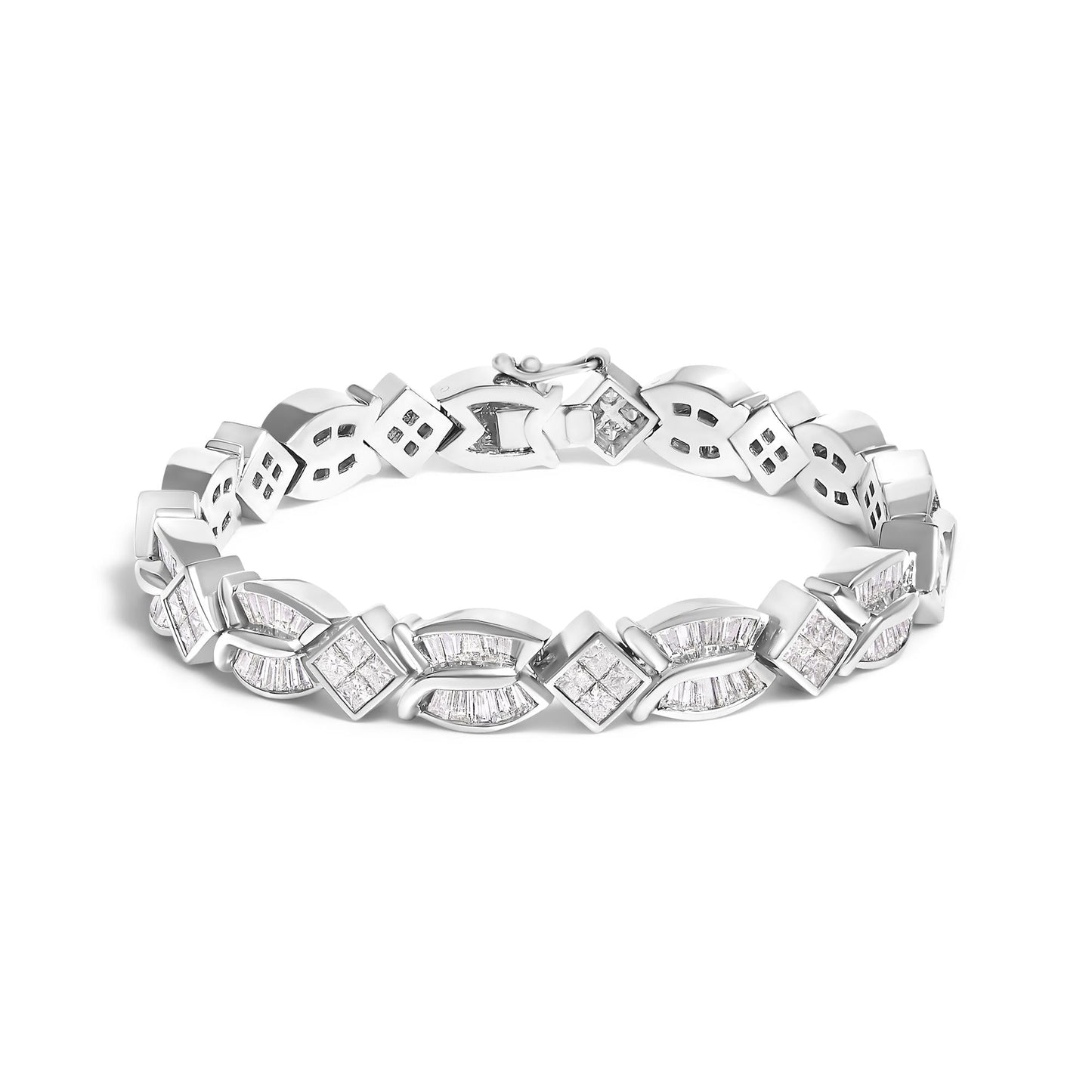 14K White Gold 8 5/8ct Cttw Princess and Baguette Diamond Geometric Twist Link Bracelet (G-H Color, VS1-VS2 Clarity) - 7"
