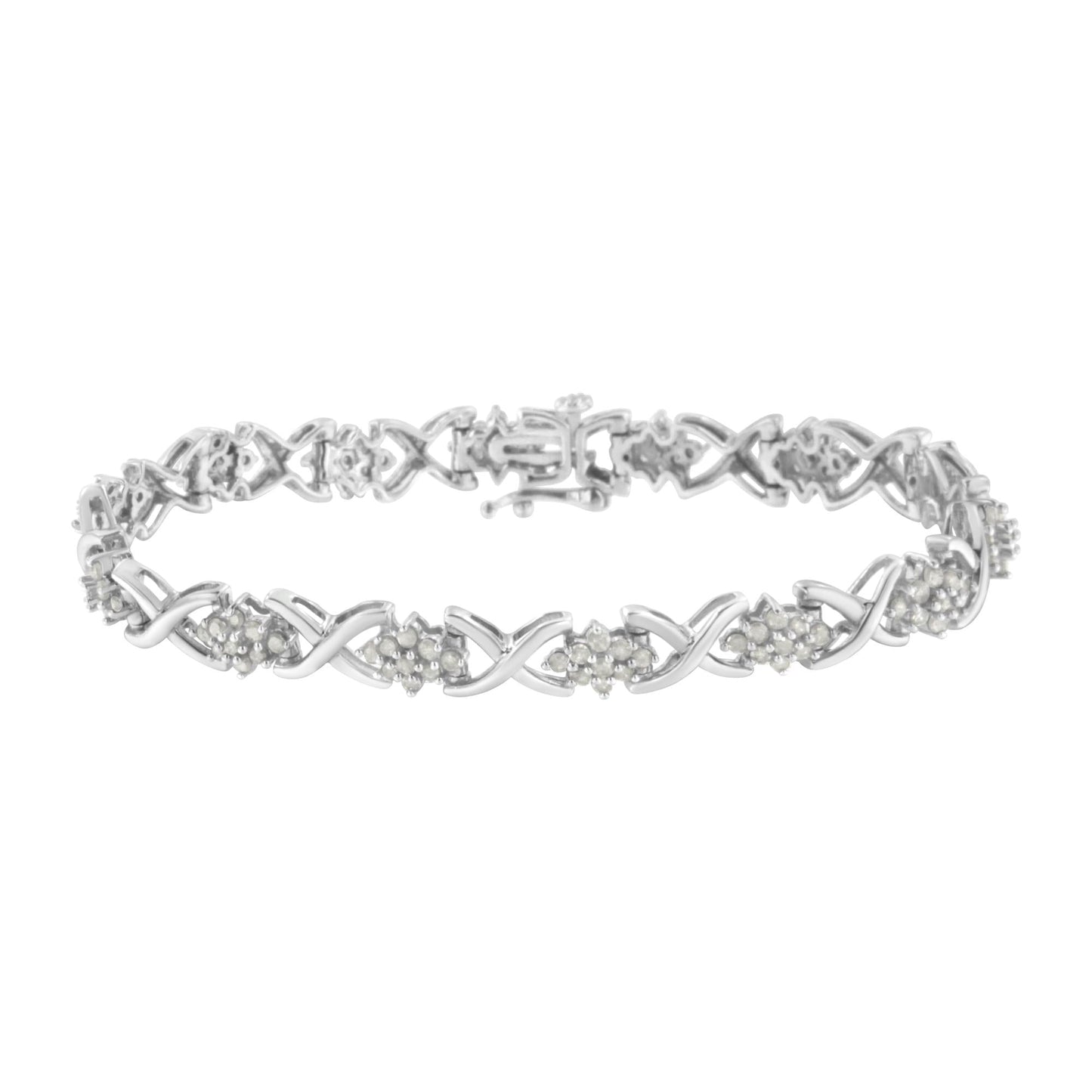 .925 Sterling Silver 2-1/4 Cttw Diamond 7” Cluster X Link Bracelet (I-J Color, I3 Clarity)-0