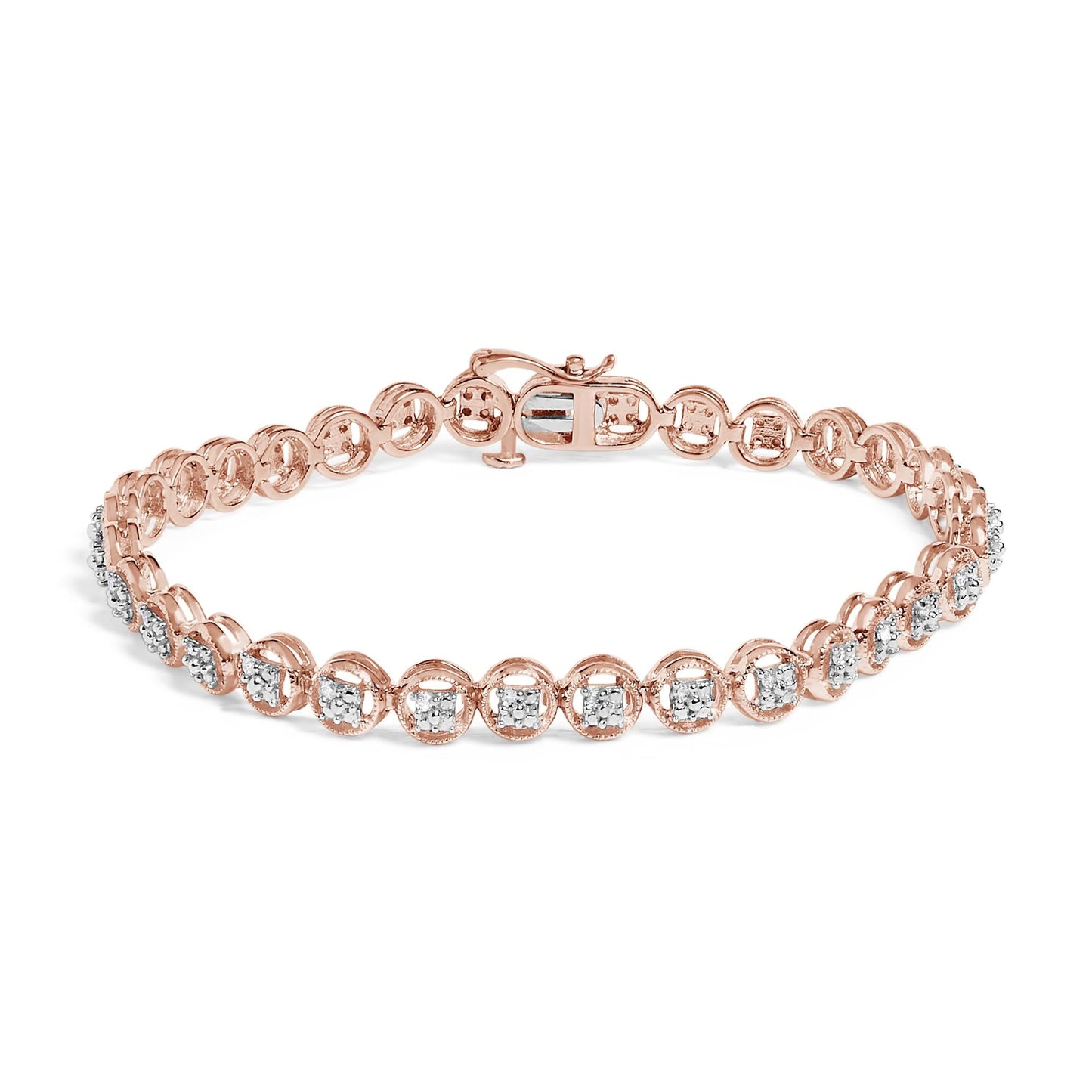 .925 Sterling Silver 1/10 Cttw Diamond Open Circle Beaded Wheel Link Tennis Bracelet (I-J Color, I3 Clarity) - 7.25"-0