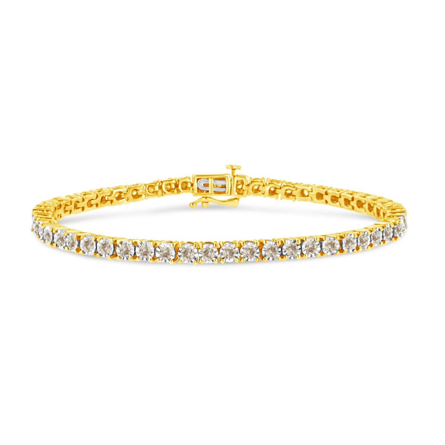 14K Yellow Gold Plated .925 Sterling Silver 3.0 Cttw Miracle-Set Diamond Tennis Bracelet (L-M Color, I2-I3 Clarity) - 7.25"-0