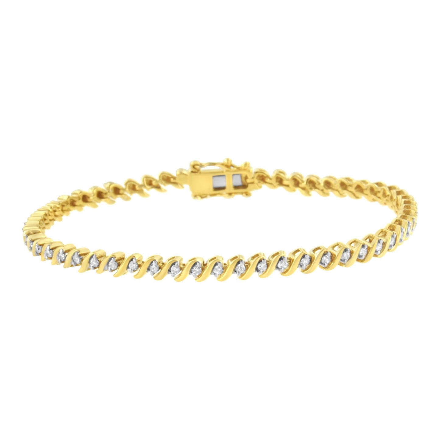 10K Yellow Gold Plated .925 Sterling Silver 1/2 Cttw 2-Prong Set Diamond S Link Tennis Bracelet (I-J Color, I3 Clarity)- 7.25"-0