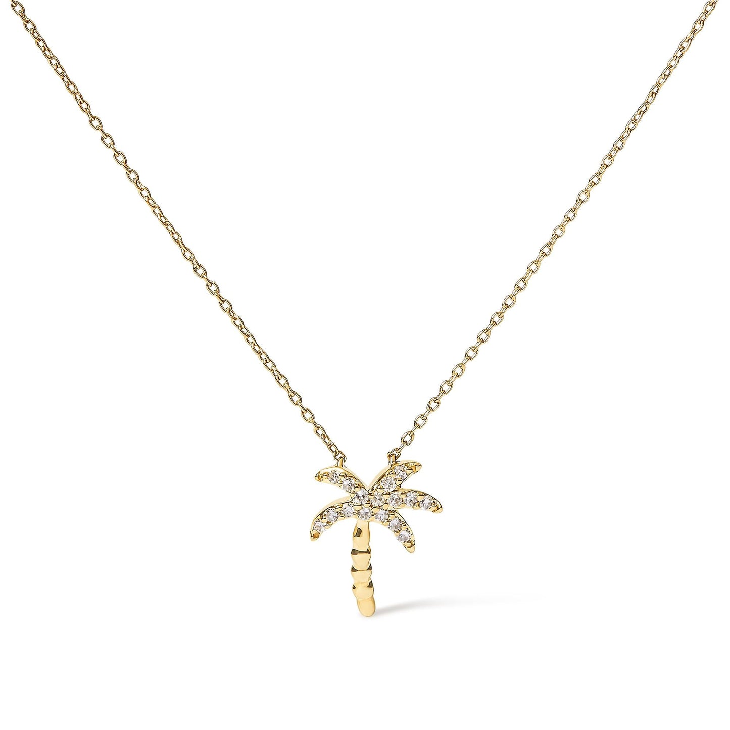 10K Yellow Gold 1/10 Cttw Round Diamond Palm Tree 18" Inch Pendant Necklace (H-I Color, I1-I2 Clarity)-0