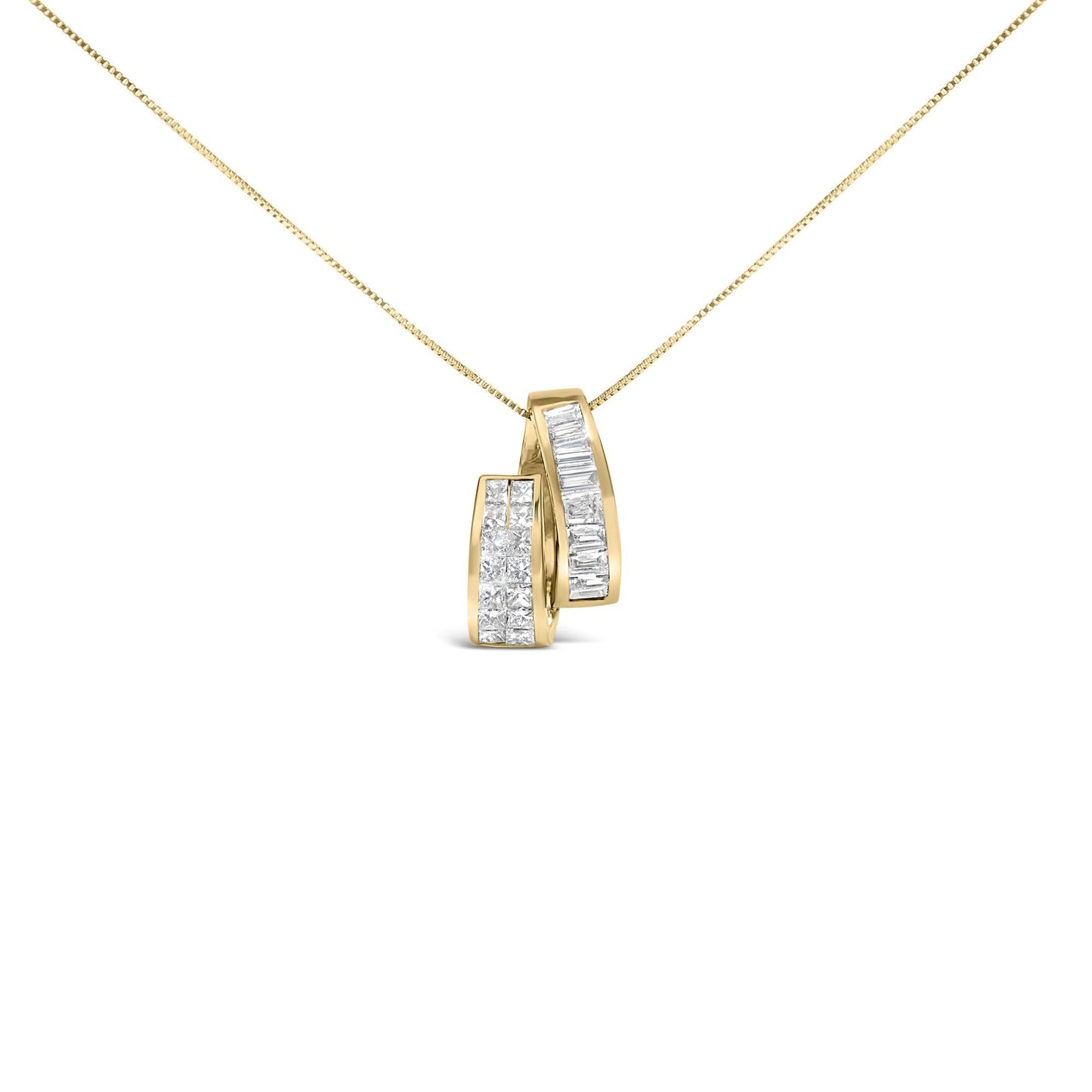 14K Yellow Gold 1 5/8 Cttw Princess and Baguette Diamond Duo Bar Pendant Necklace (G-H Color, VS2-SI1 Clarity) - 18"-0