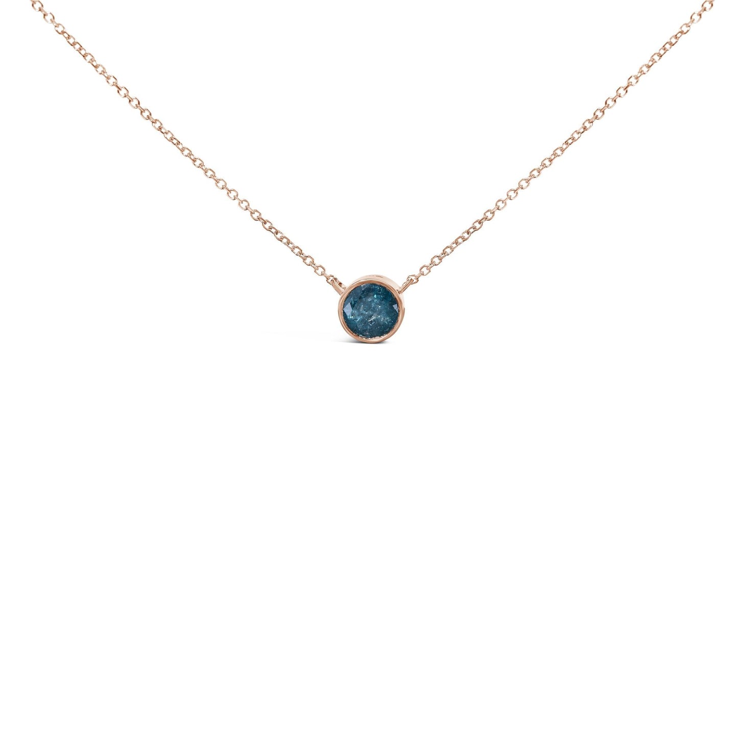 14K Rose Gold 2.0 Cttw Bezel Set Blue Diamond Solitaire Pendant Necklace - 18" Inches-0