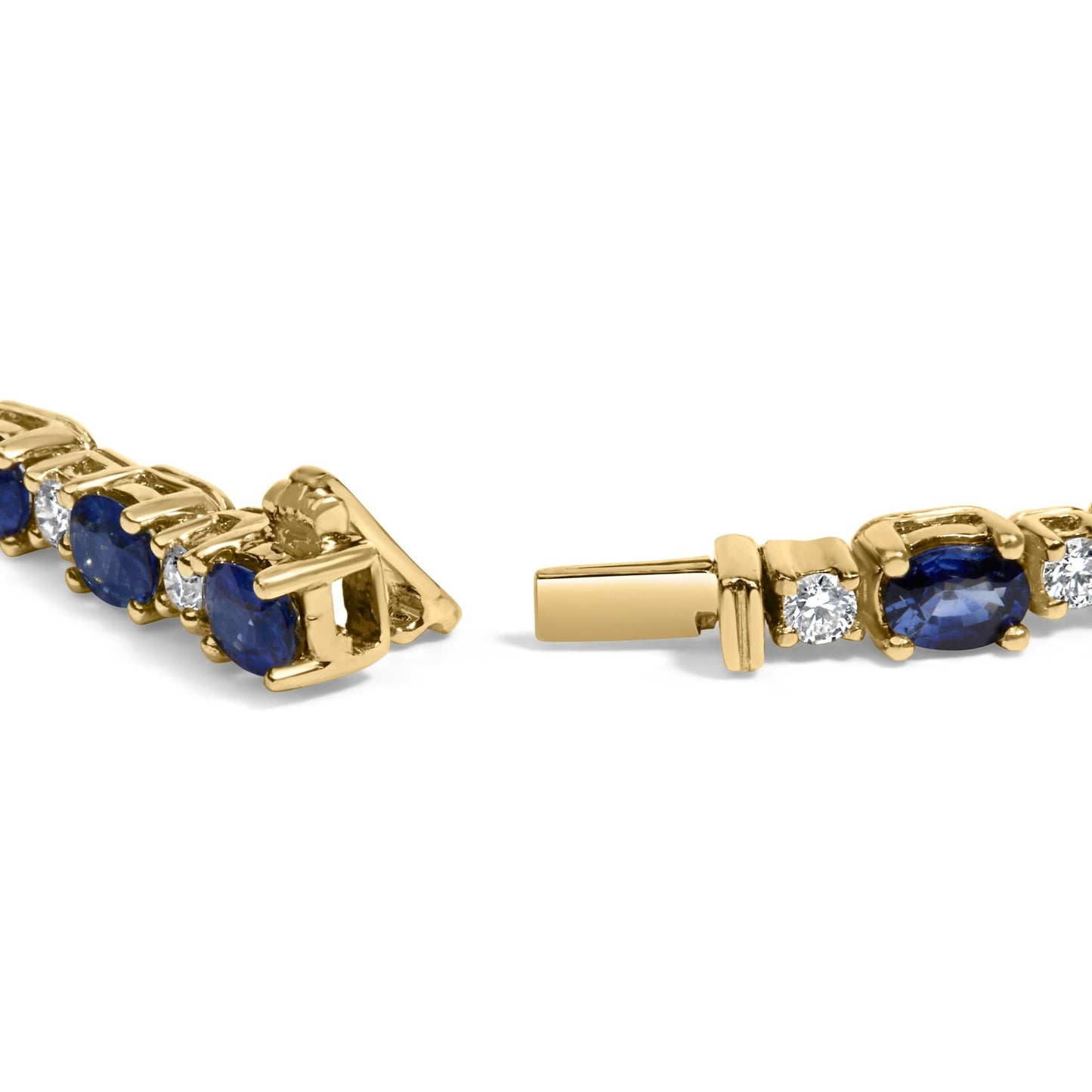 18K Yellow Gold 3/4 Cttw Diamond and 5 1/3 Cttw Oval Blue Sapphire Alternating Link Bracelet (G-H Color, VS1-VS2 Clarity) - 7.25" Inches