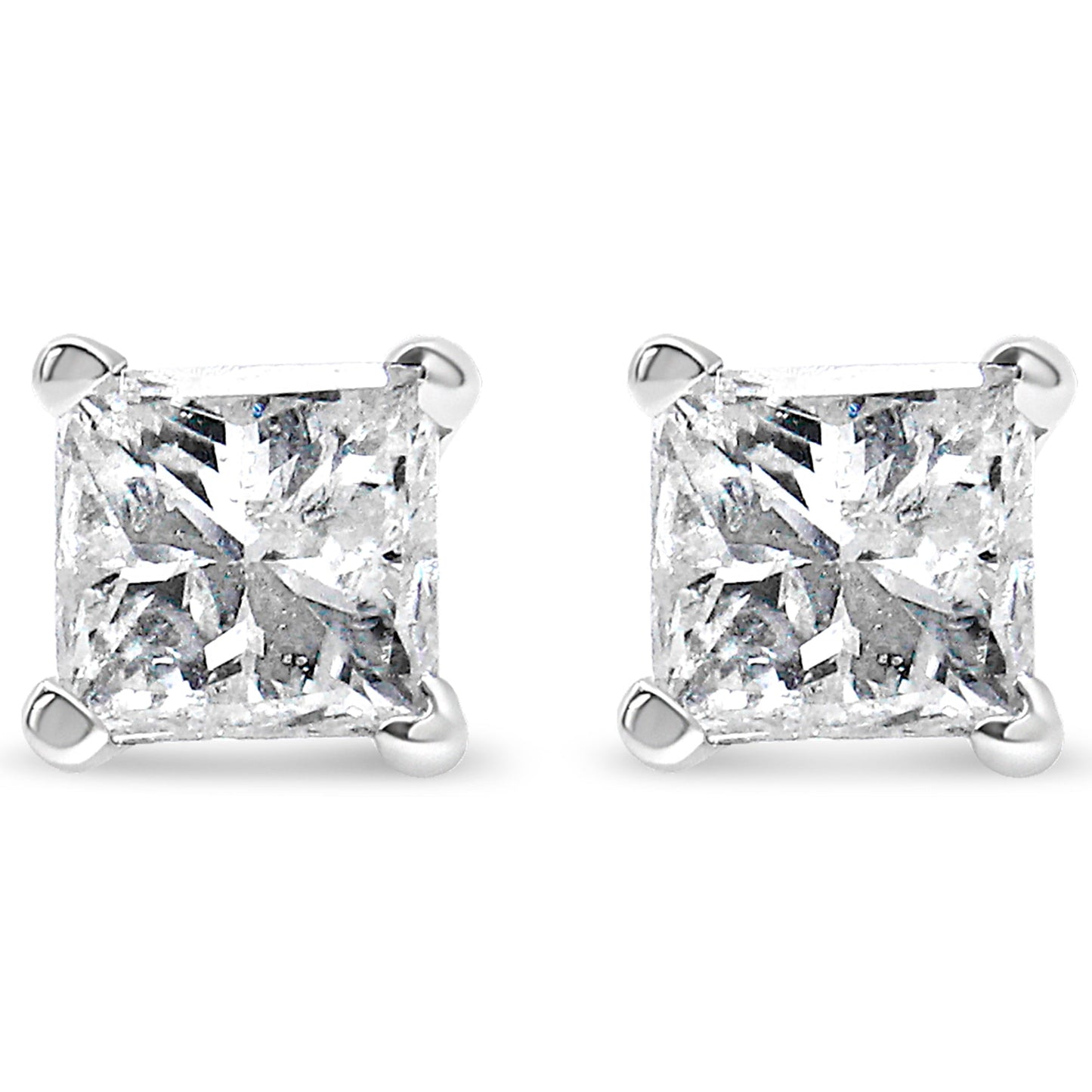 14K White Gold 1.00 Cttw Princess-Cut Square Near Colorless Diamond Classic 4-Prong Solitaire Stud Earrings (J-K Color, I1-I2 Clarity)-1