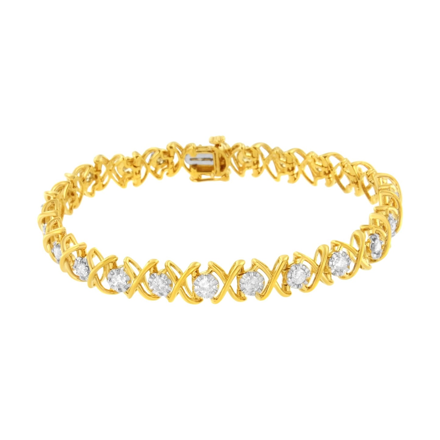 10K Yellow Gold Plated Sterling Silver 2 cttw Diamond "XOXO" Bracelet (J-K Clarity, I1-I2 Color) - Size 7.25"-1