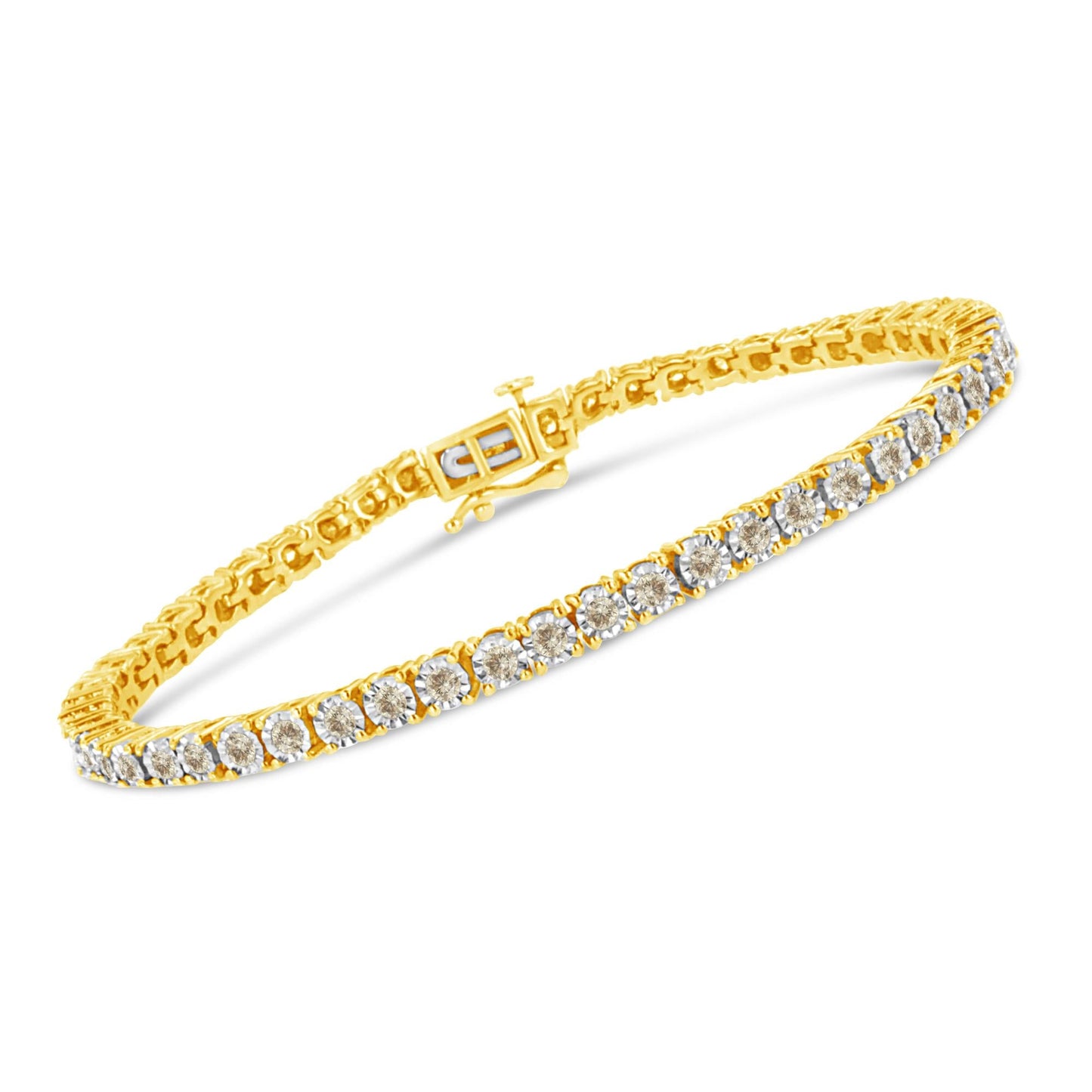 14K Yellow Gold Plated .925 Sterling Silver 3.0 Cttw Miracle-Set Diamond Tennis Bracelet (L-M Color, I2-I3 Clarity) - 7.25"-1
