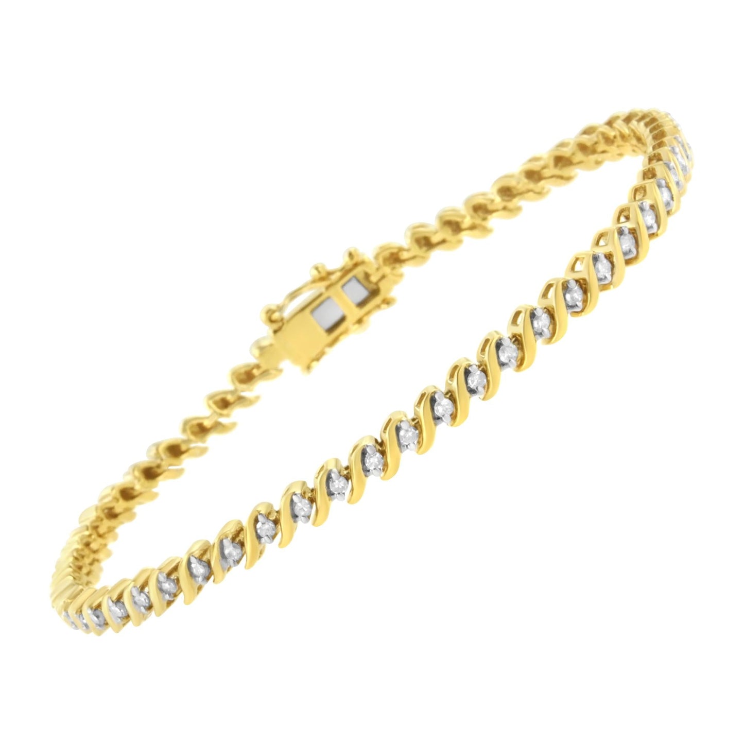 10K Yellow Gold Plated .925 Sterling Silver 1/2 Cttw 2-Prong Set Diamond S Link Tennis Bracelet (I-J Color, I3 Clarity)- 7.25"-1