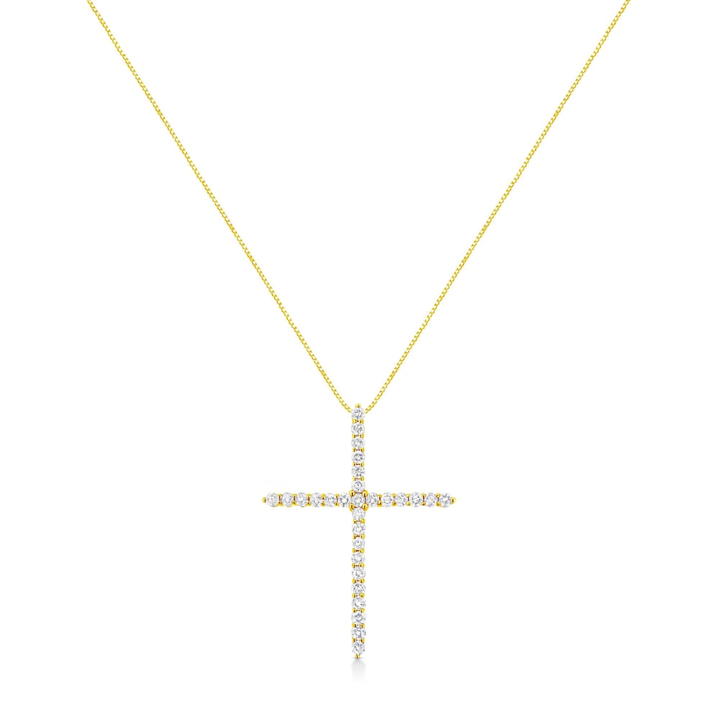10K Yellow Gold 3.00 cttw Round-Cut Diamond Cross 18" Pendant Necklace (J-K Color, I1-I2 Clarity)-1