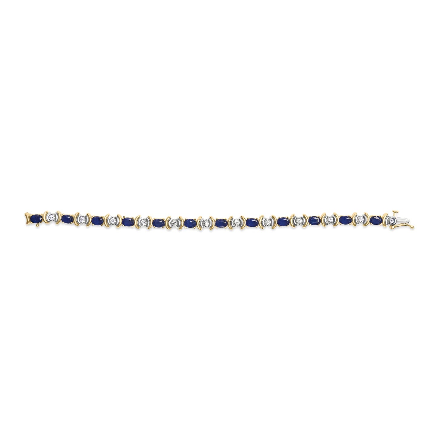 14K Yellow Gold 1.00 Cttw Alternating Diamond and 6 1/2 Cttw Oval Blue Sapphire Link Bracelet (H-I Color, SI1-SI2 Clarity) - 7" Inches-2