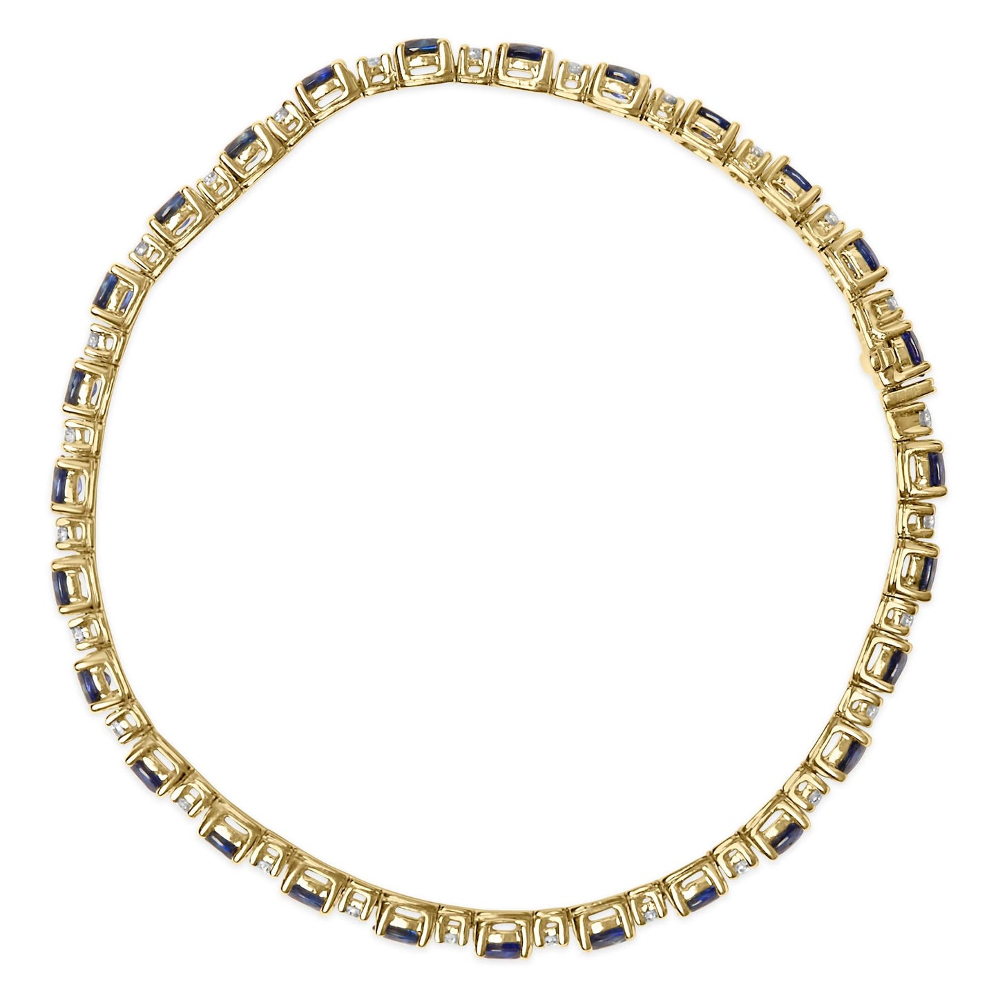 18K Yellow Gold 3/4 Cttw Diamond and 5 1/3 Cttw Oval Blue Sapphire Alternating Link Bracelet (G-H Color, VS1-VS2 Clarity) - 7.25" Inches