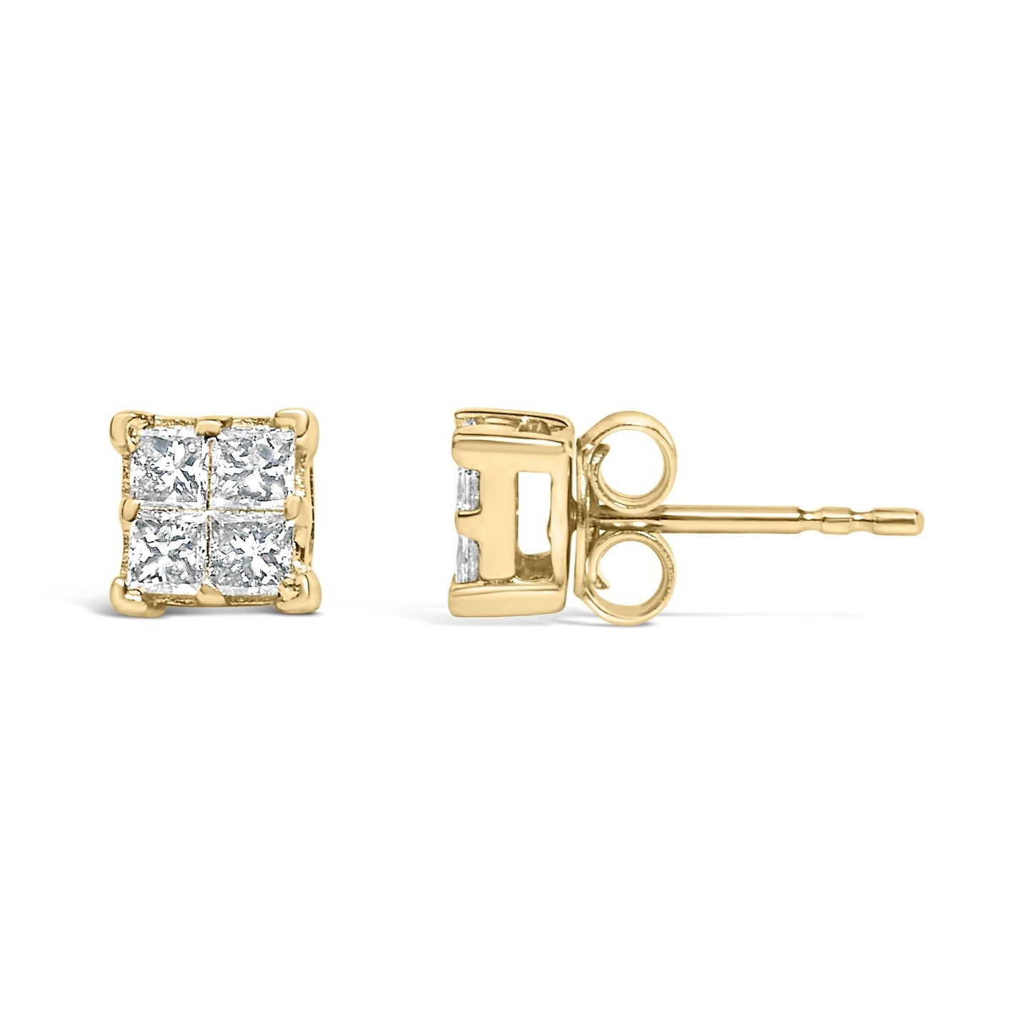 14K Yellow Gold 1/2 Cttw Invisible Set Princess Diamond Composite Square Stud Earring (K-L Color, SI1-SI2 Clarity)-2