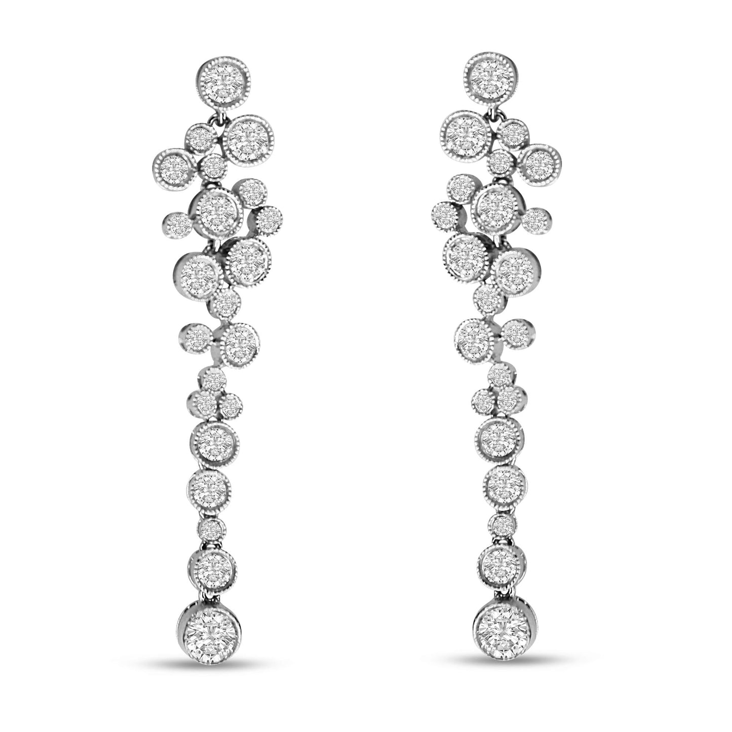 18K White Gold 3.15 Cttw Round Diamond Waterfall Drop Dangle Stud Earrings (H-I Color, VS1-VS2 Clarity)
