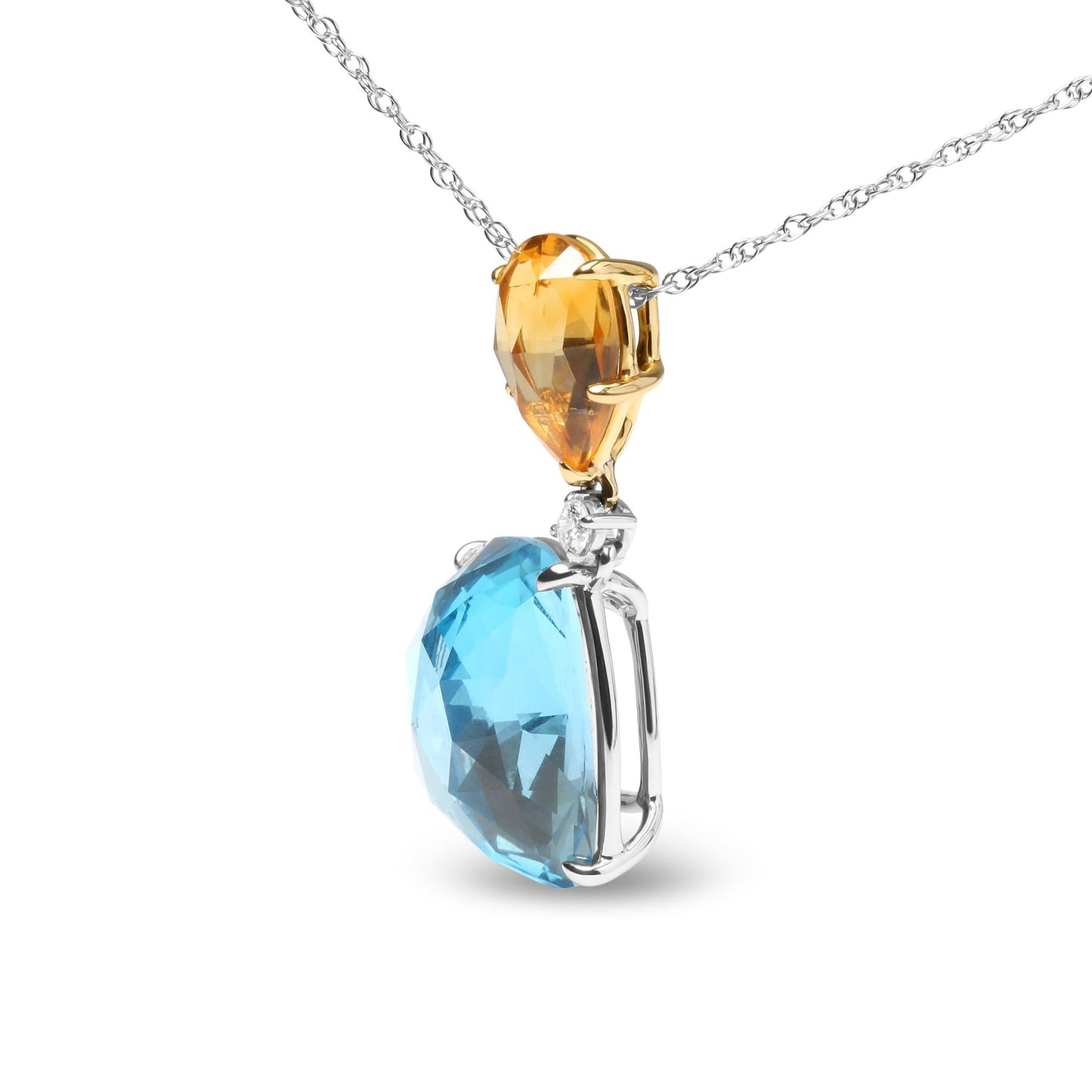 18K White and Yellow Gold Diamond Accent and Yellow Citrine and Sky Blue Topaz Gemstone Dangle Drop 18" Pendant Necklace (G-H Color, SI1-SI2 Clarity)-2