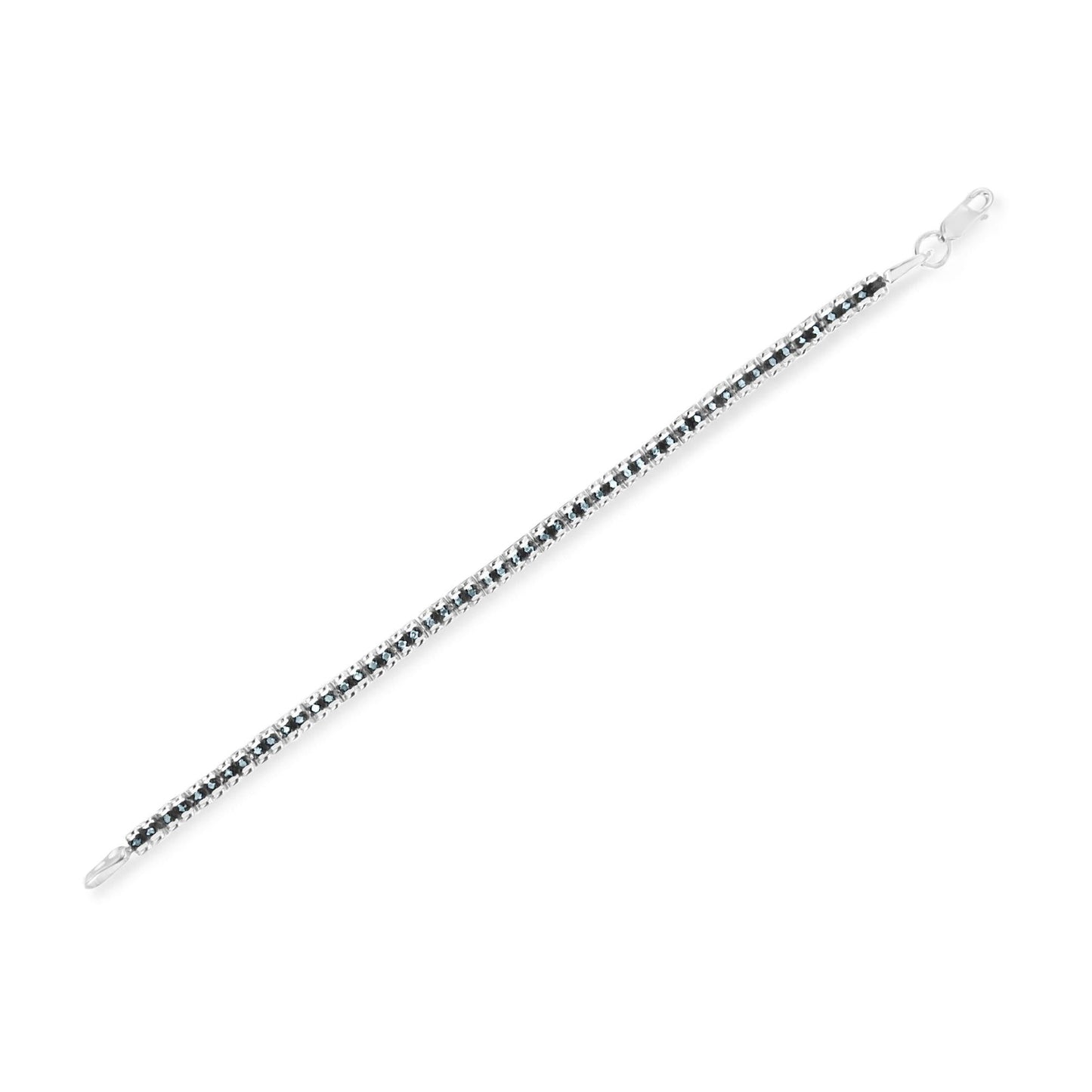 Black Rhodium over .925 Sterling Silver 1.0 Cttw Rose Cut Diamond Double-Link 7" Tennis Bracelet (Blue Color, I1-I2 Clarity)-3