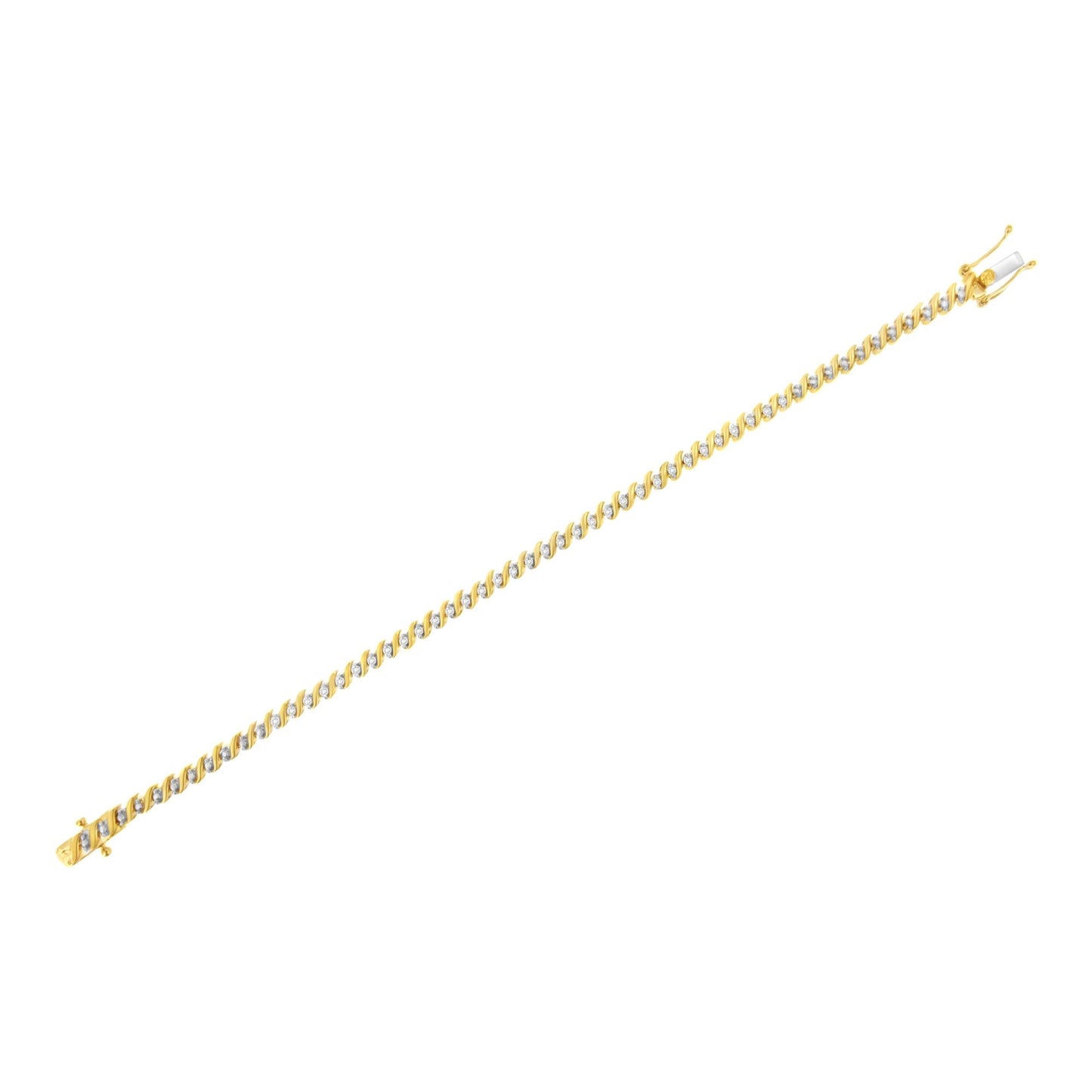 10K Yellow Gold Plated .925 Sterling Silver 1/2 Cttw 2-Prong Set Diamond S Link Tennis Bracelet (I-J Color, I3 Clarity)- 7.25"-3