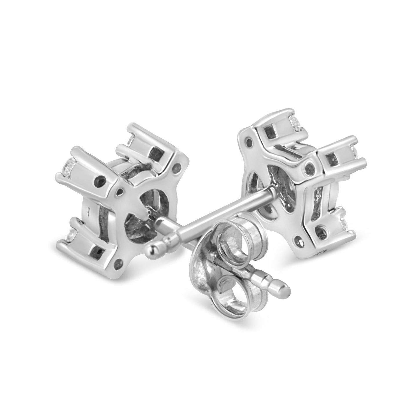 .925 Sterling Silver 1/4 Cttw Miracle Plate Set Round and Princess-Cut Diamond "X" Shaped Stud Earrings (I-J Color, I2-I3 Clarity)-3