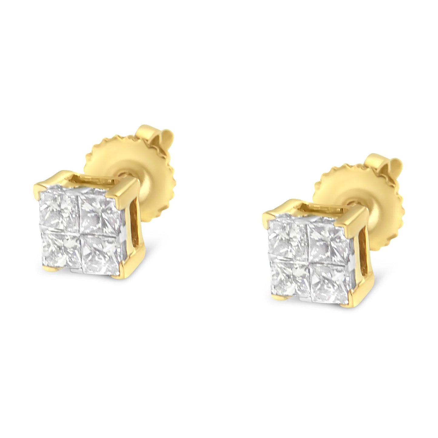 14K Yellow Gold 1/2 Cttw Invisible Set Princess Diamond Composite Square Stud Earring (K-L Color, SI1-SI2 Clarity)-3