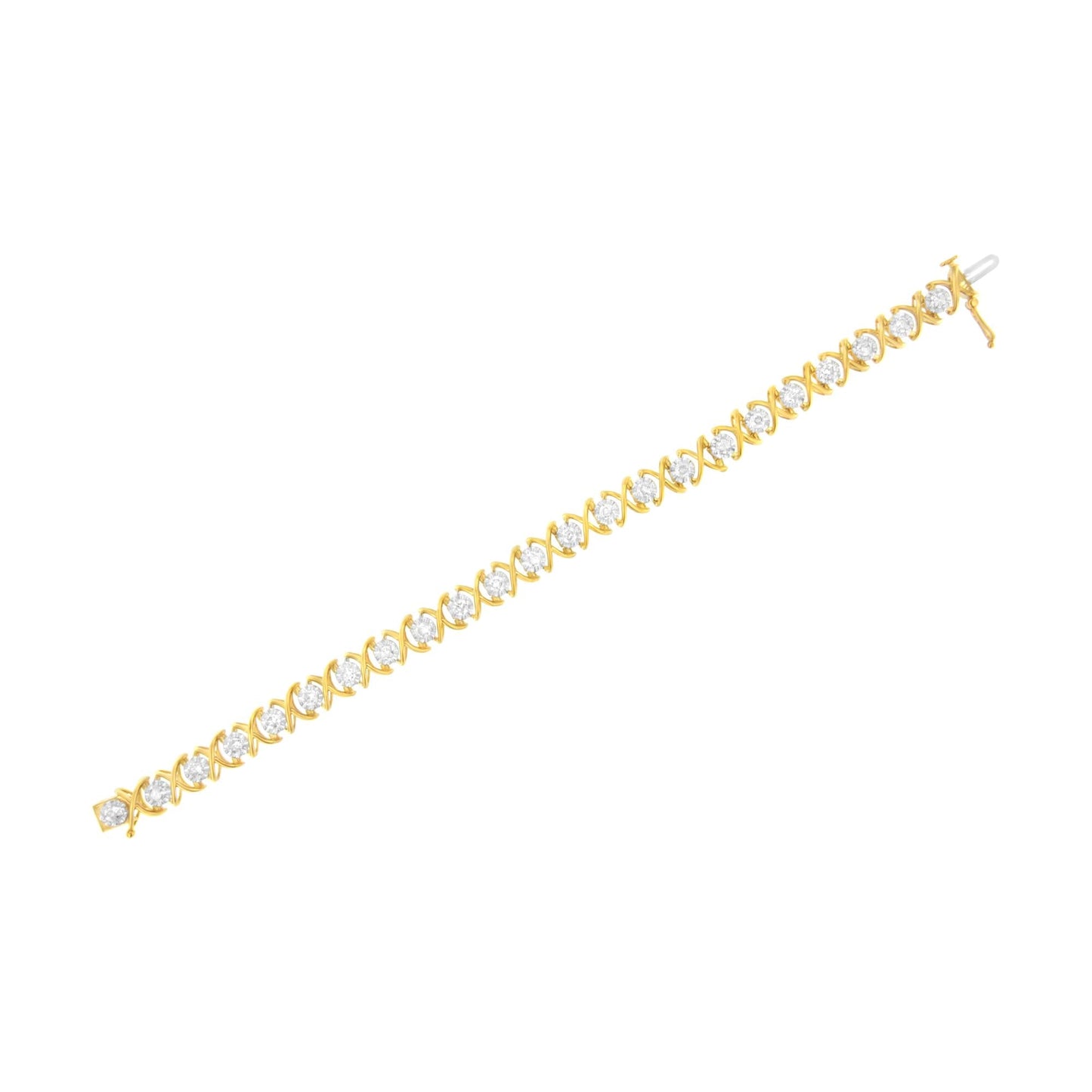 10K Yellow Gold Plated Sterling Silver 2 cttw Diamond "XOXO" Bracelet (J-K Clarity, I1-I2 Color) - Size 7.25"-4