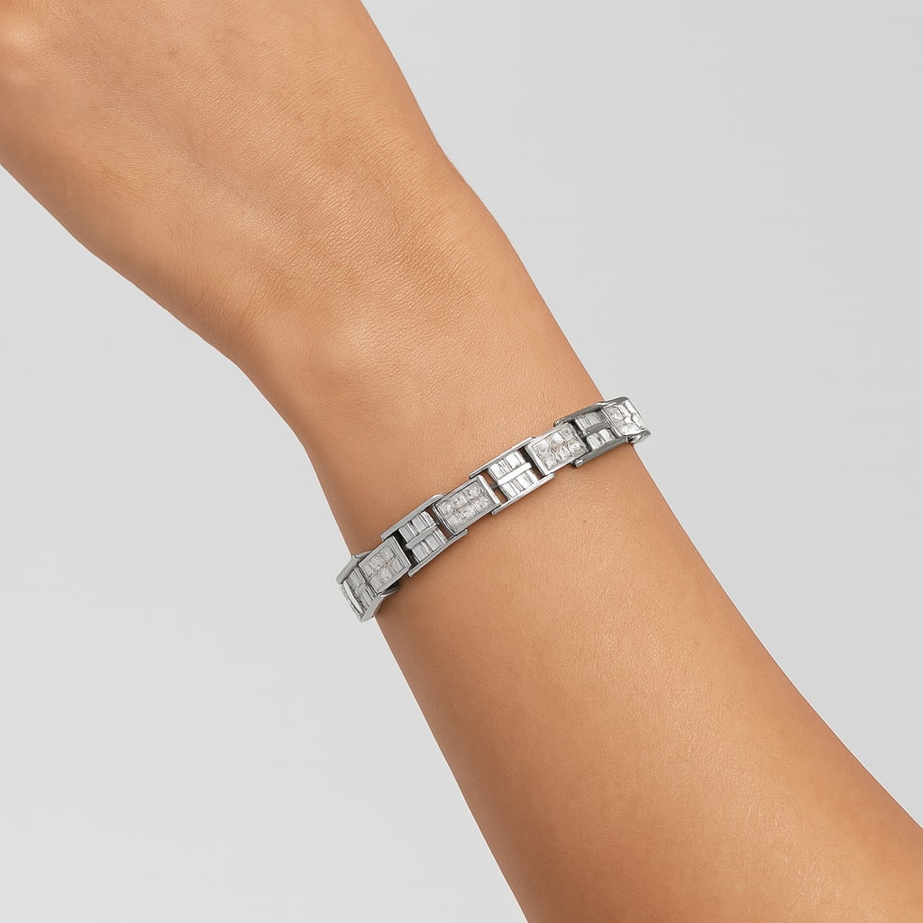 14K White Gold 10 5/8 Cttw Diamond Panel Link Bracelet - 7" Inches