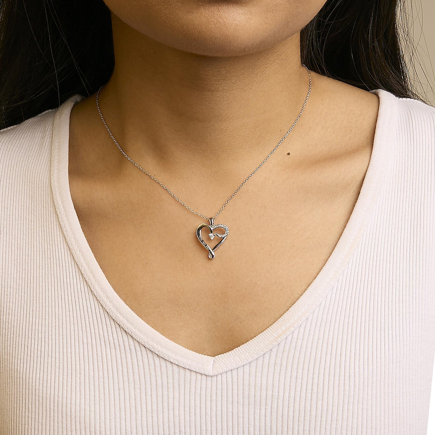.925 Sterling Silver Diamond Accent "I LOVE YOU MOM" Heart Pendant Necklace (J-K Color, I2-I3 Clarity) - 18" Inches-3