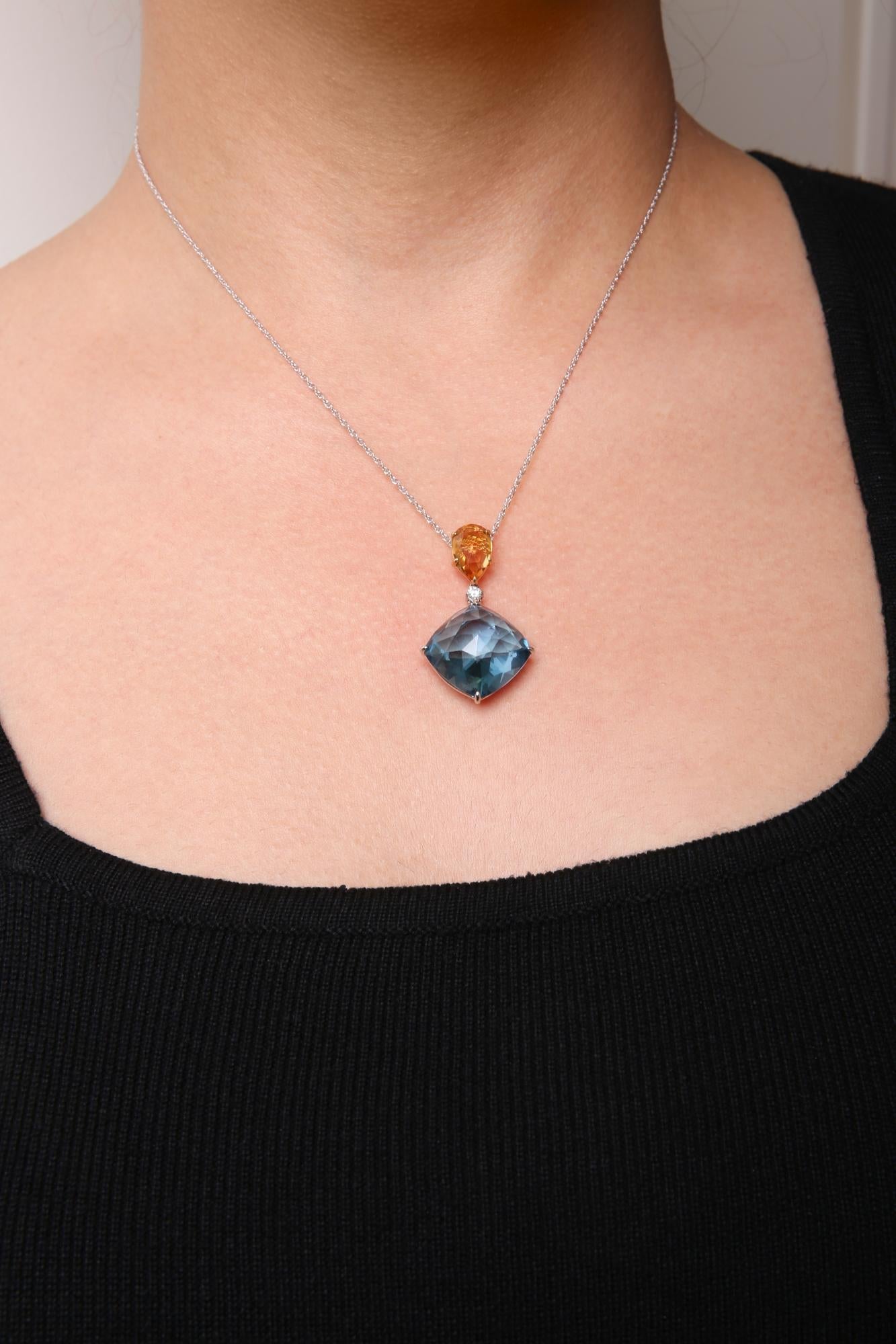 18K White and Yellow Gold Diamond Accent and Yellow Citrine and Sky Blue Topaz Gemstone Dangle Drop 18" Pendant Necklace (G-H Color, SI1-SI2 Clarity)-3