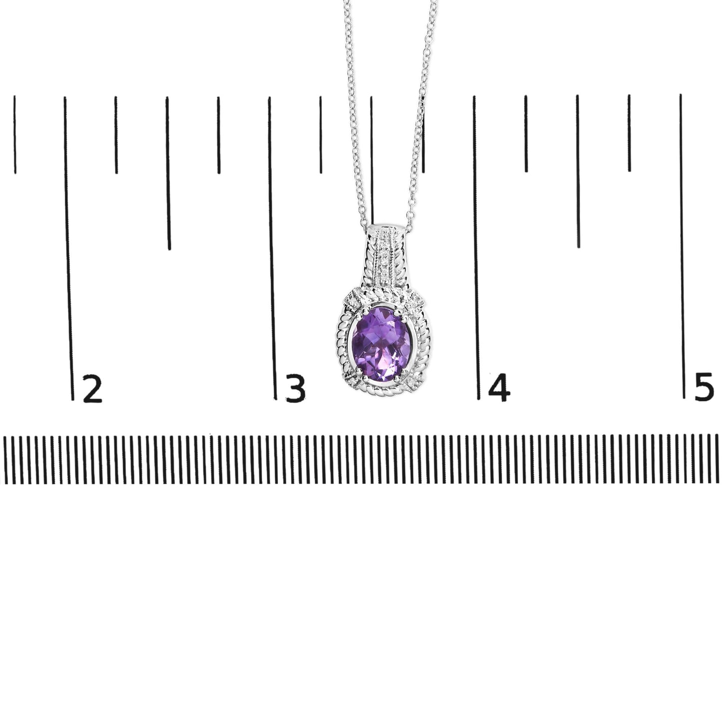 .925 Sterling Silver 9x7mm Oval Purple Amethyst and Round Diamond Accent Fashion Drop Pendant 18 Inch Necklace (I-J Color, I1-I2 Clarity)-4