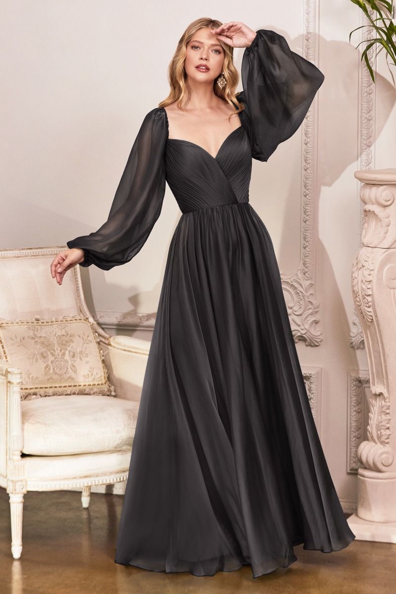 Long Sleeve Chiffon A-Line Dress-5
