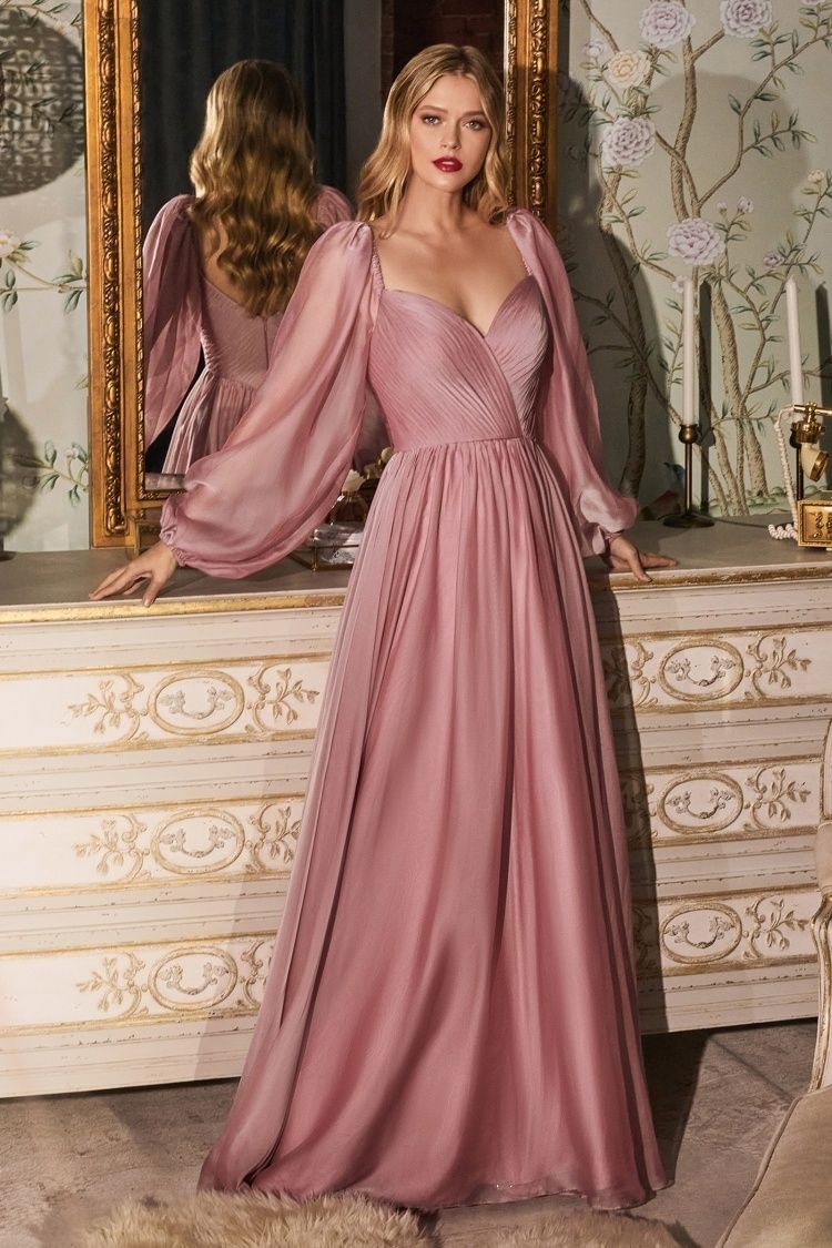 Long Sleeve Chiffon A-Line Dress-7