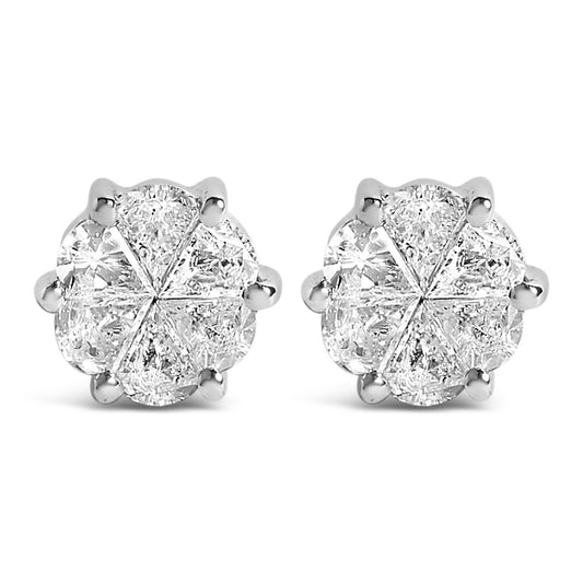 14K White Gold 1.00 Cttw Pie Cut Diamond Solitaire Style Stud Earring (H-I Color, SI1-SI2 Clarity)-0