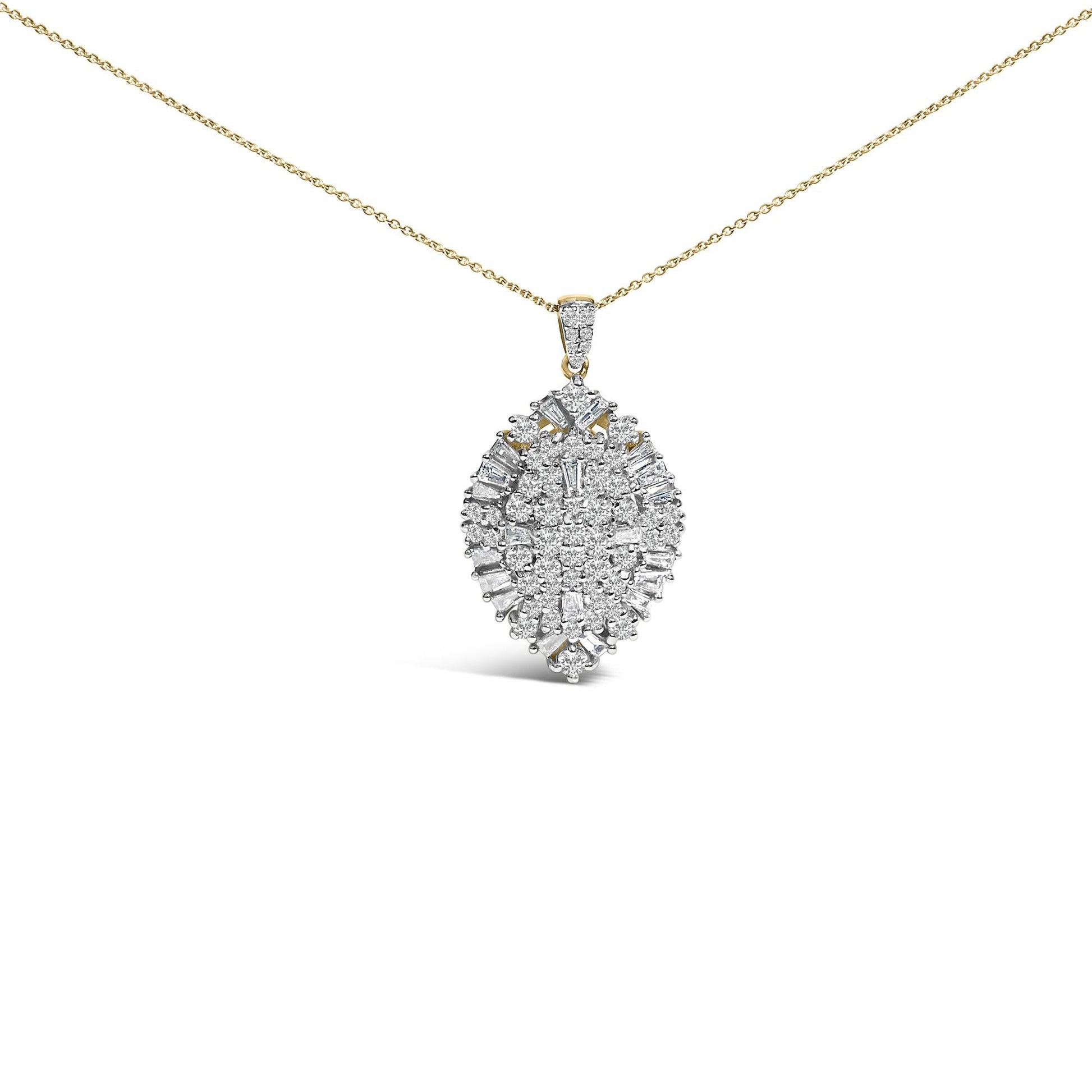 14K White and Yellow Gold 2.00 Cttw Diamond Cluster Pear Shaped Pendant Necklace (G-H Color, SI2-I1 Clarity) -20" Inches-0