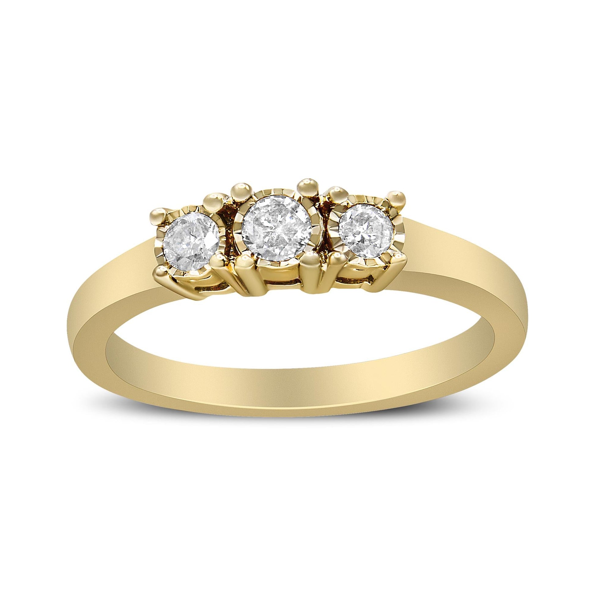 14K Yellow Gold Plated .925 Sterling Silver 1/4 Cttw Diamond 3 Stone Illusion Plate Ring (J-K Color, I1-I2 Clarity)-0