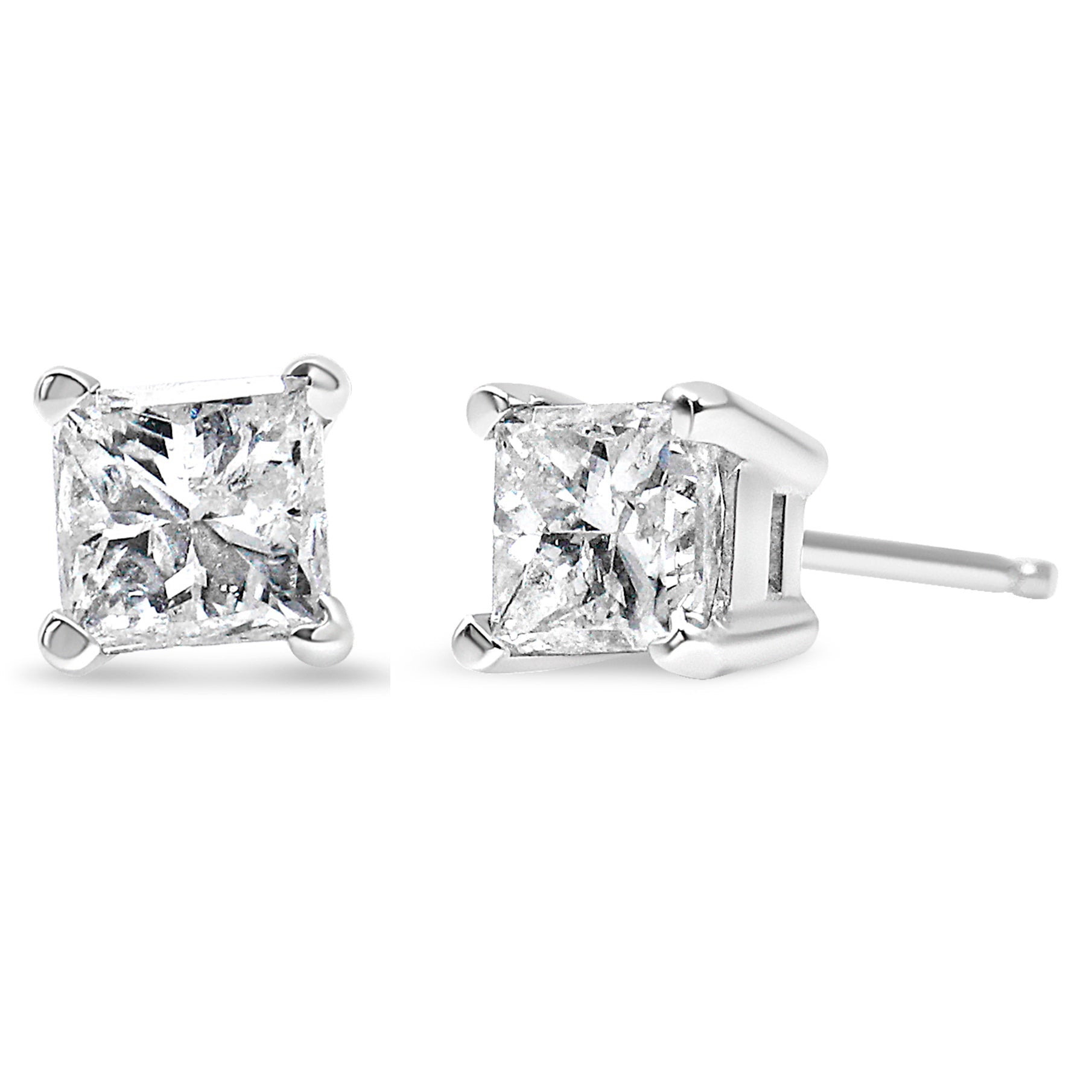 14K White Gold 1.00 Cttw Princess-Cut Square Near Colorless Diamond Classic 4-Prong Solitaire Stud Earrings (J-K Color, I1-I2 Clarity)-0