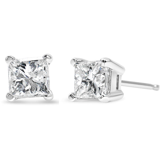 14K White Gold 1.00 Cttw Princess-Cut Square Near Colorless Diamond Classic 4-Prong Solitaire Stud Earrings (J-K Color, I1-I2 Clarity)-0