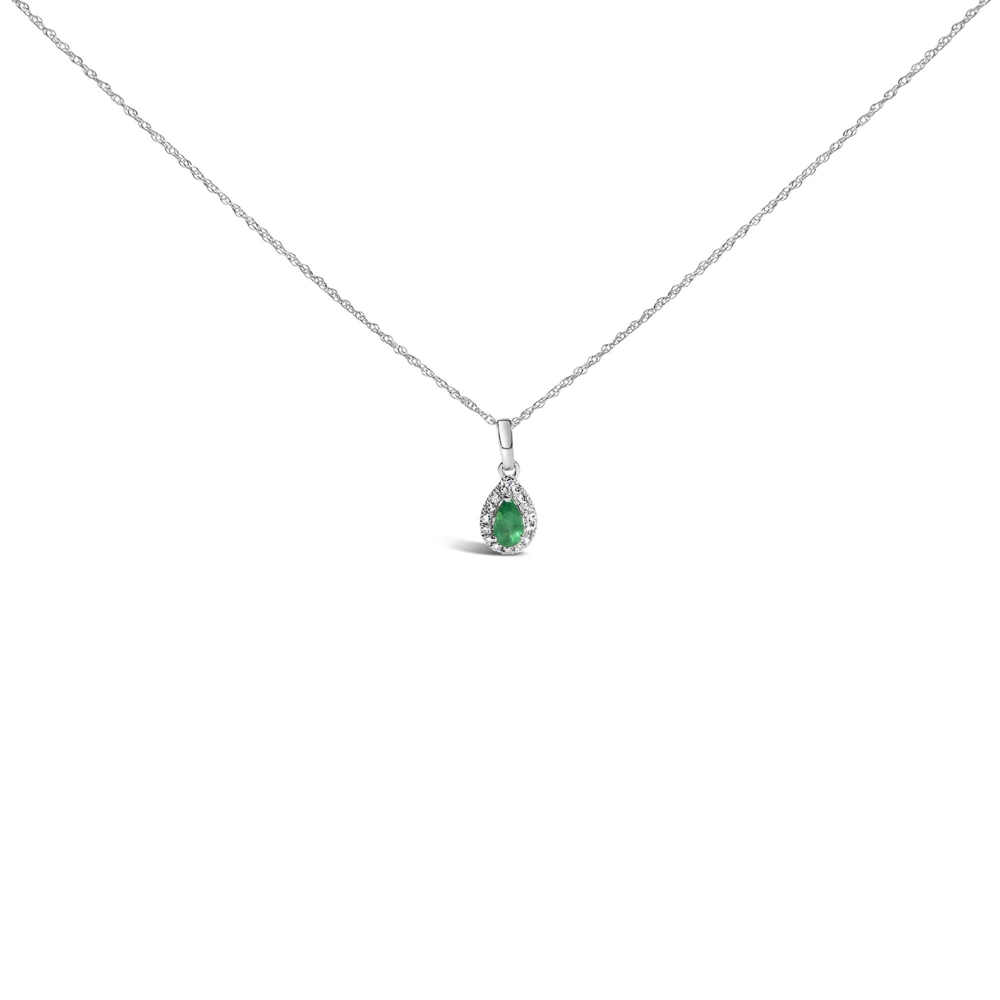 10K White Gold 5x3mm Gemstone and Diamond Accent Halo Pear Shape 18" Pendant Necklace (I-J Color, I1-I2 Clarity)-0