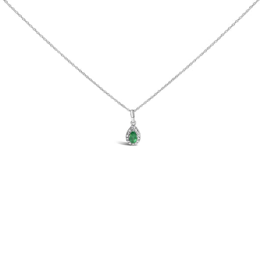10K White Gold 5x3mm Gemstone and Diamond Accent Halo Pear Shape 18" Pendant Necklace (I-J Color, I1-I2 Clarity)-0