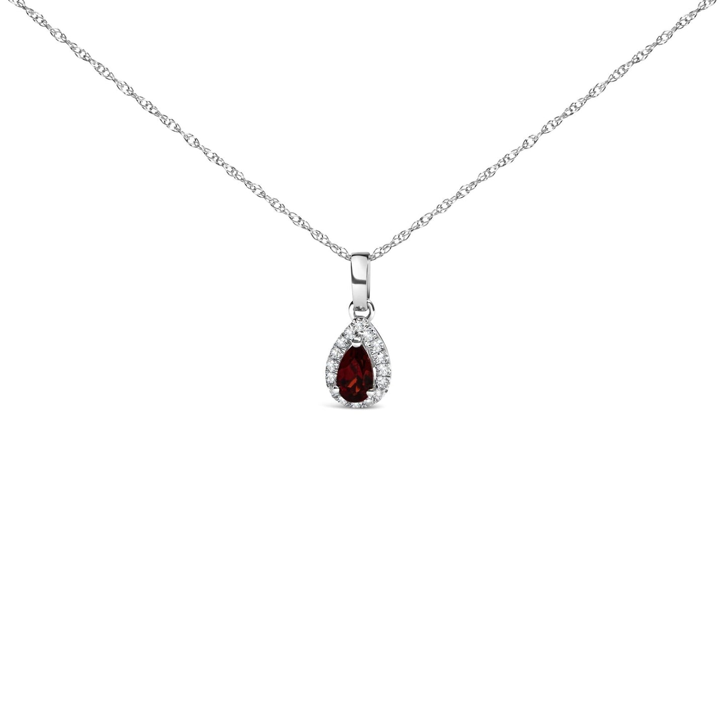 10K White Gold 5x3mm Gemstone and Diamond Accent Halo Pear Shape 18" Pendant Necklace (I-J Color, I1-I2 Clarity)-1