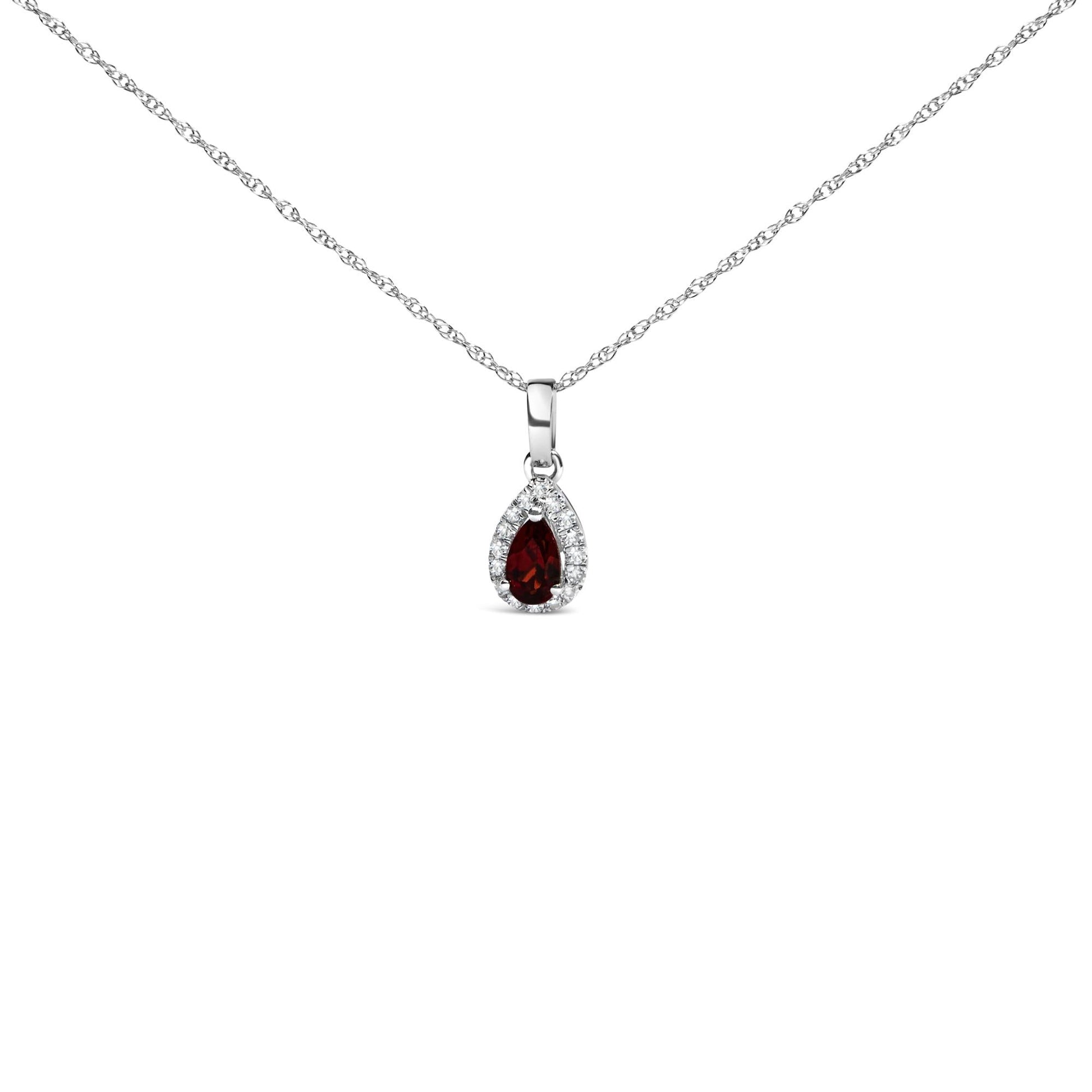 10K White Gold 5x3mm Gemstone and Diamond Accent Halo Pear Shape 18" Pendant Necklace (I-J Color, I1-I2 Clarity)-1