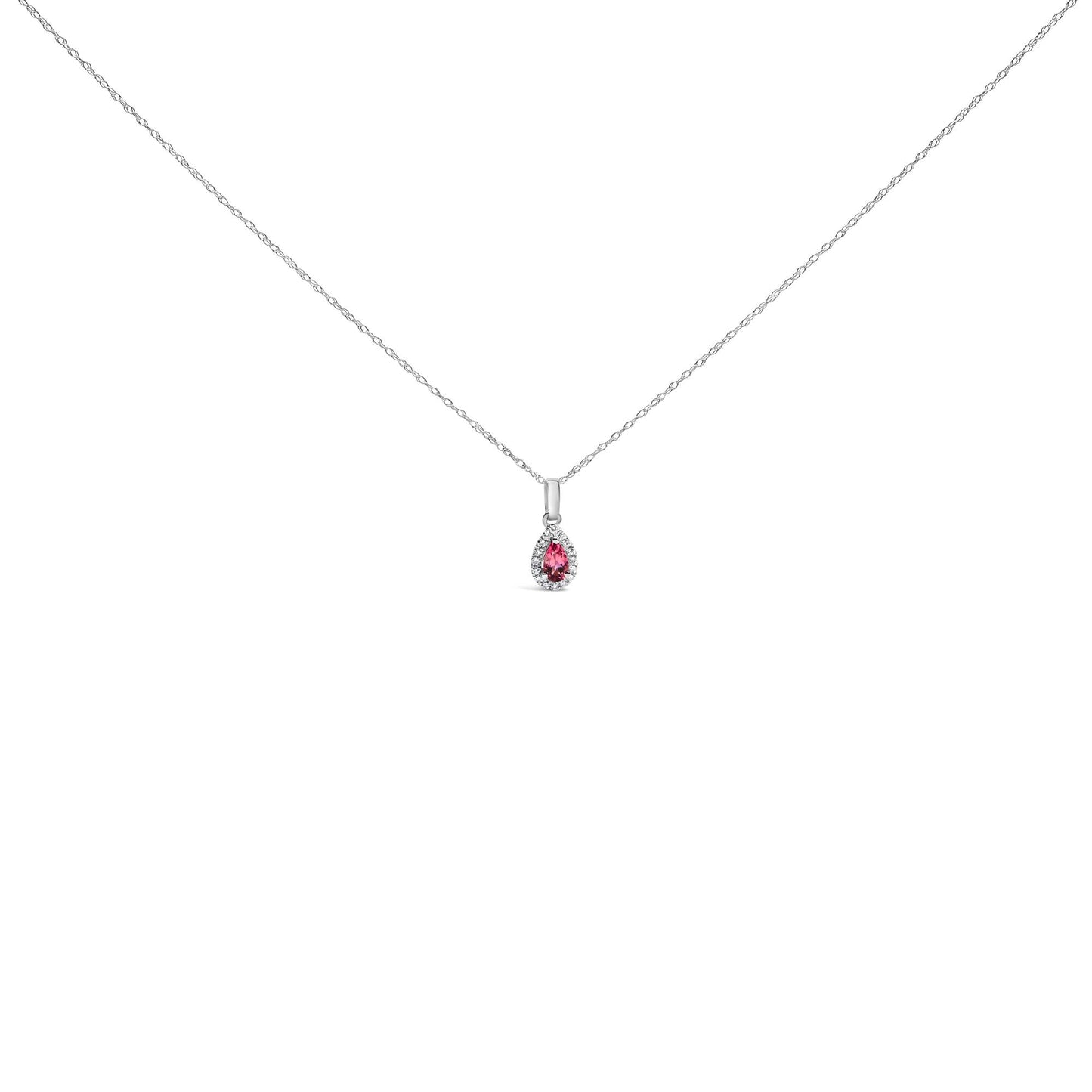10K White Gold 5x3mm Gemstone and Diamond Accent Halo Pear Shape 18" Pendant Necklace (I-J Color, I1-I2 Clarity)-3