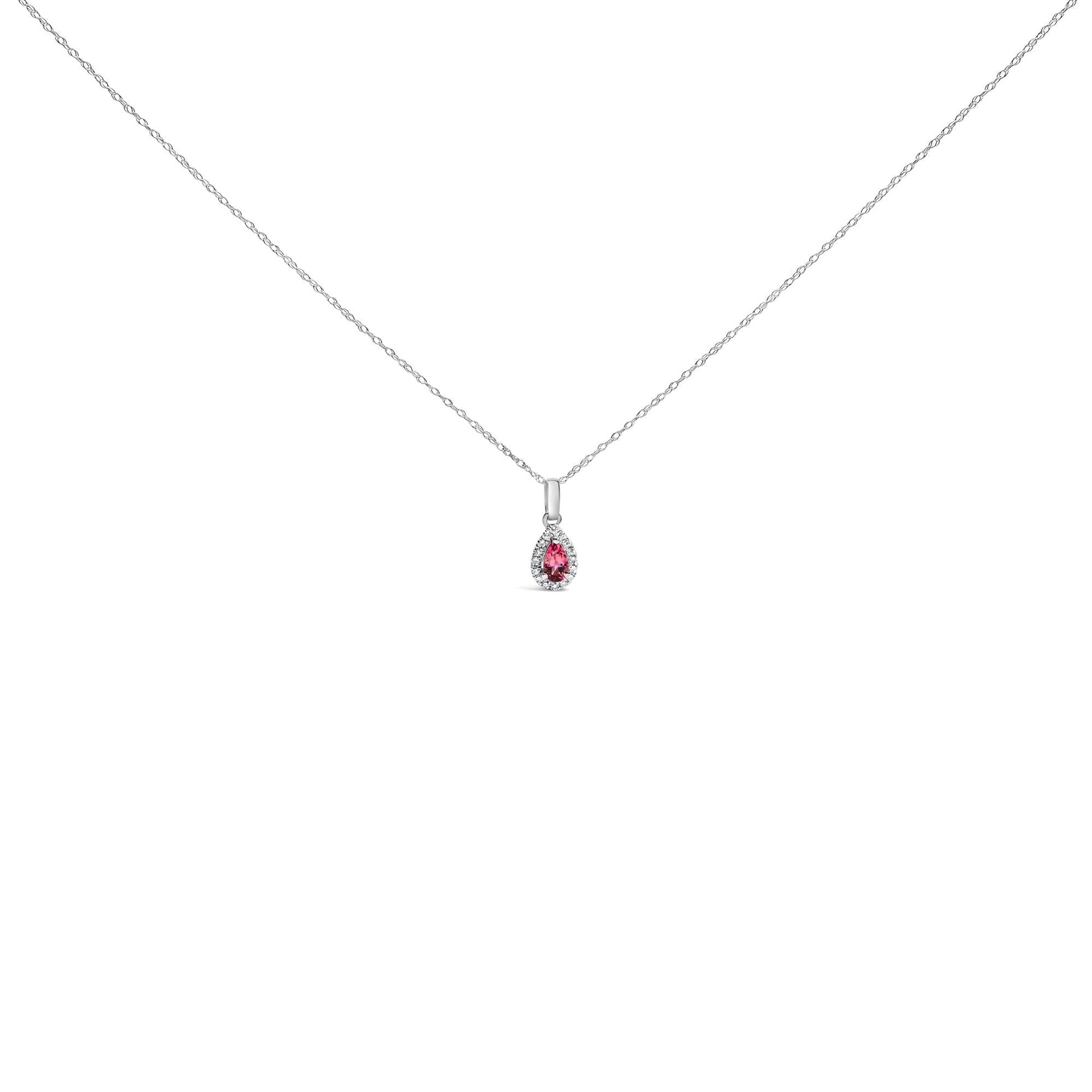 10K White Gold 5x3mm Gemstone and Diamond Accent Halo Pear Shape 18" Pendant Necklace (I-J Color, I1-I2 Clarity)-3