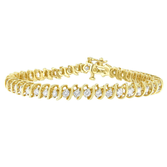 14K Yellow Gold Round Cut Diamond Spiral Link Bracelet (3.00 cttw, H-I Color, SI2-I1 Clarity)-0