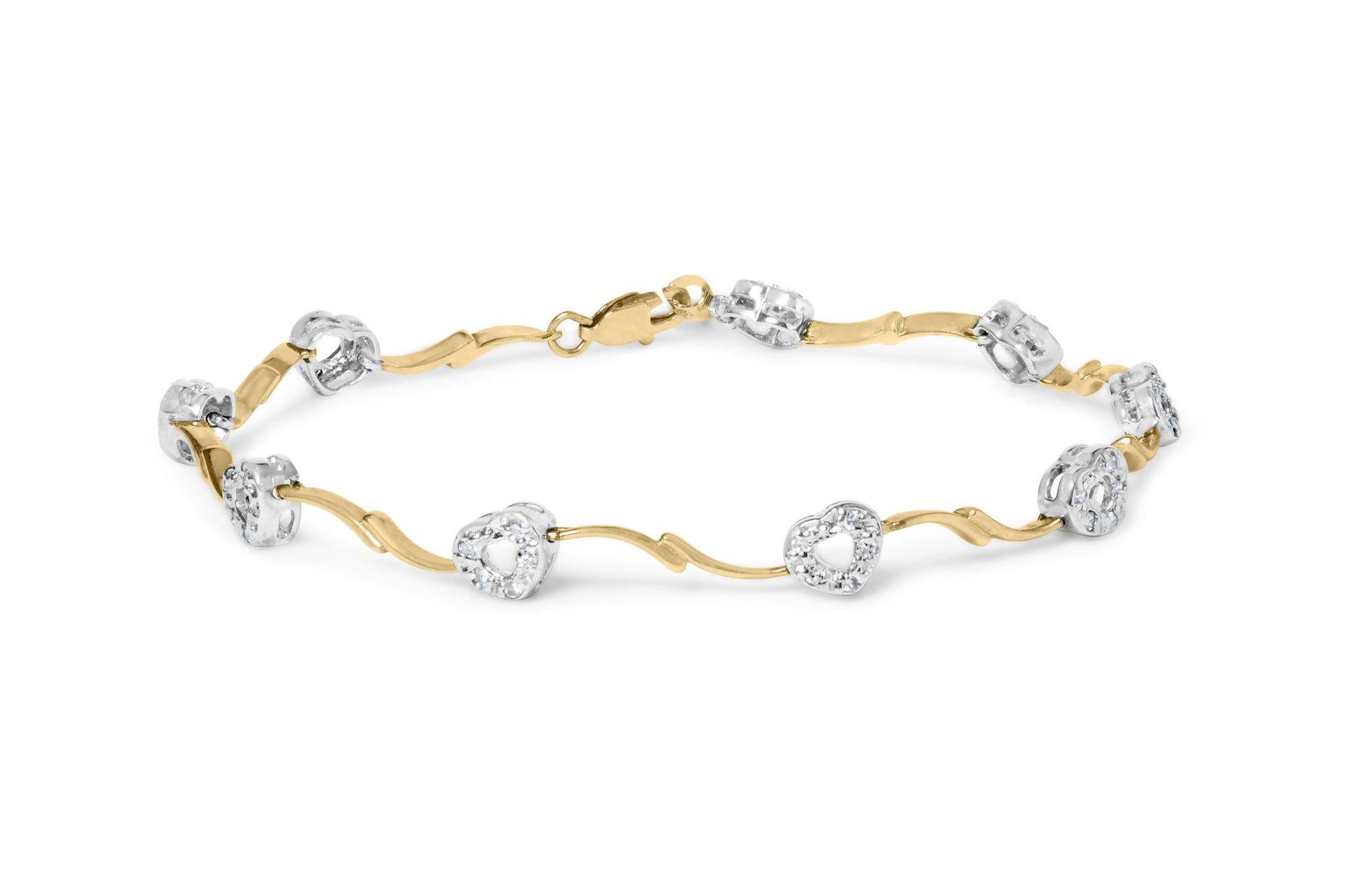 10k Two-Tone Gold 1/3 Cttw Diamond Pave Set Heart S-Link 7.25" Bracelet (I-J Color, I2-I3 Clarity)-0