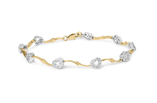 10k Two-Tone Gold 1/3 Cttw Diamond Pave Set Heart S-Link 7.25" Bracelet (I-J Color, I2-I3 Clarity)-0