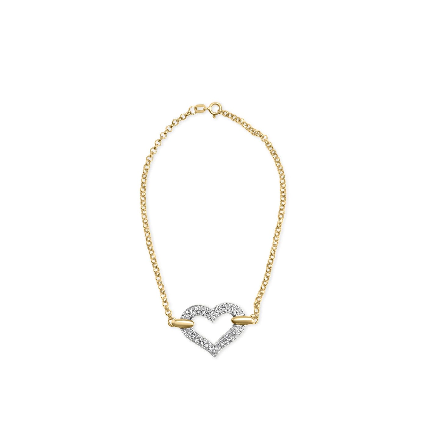 10K Two Tone Gold 1/4 Cttw Diamond Encrusted Heart Charm 7" Bracelet (H-I Color, I1-I2 Clarity)-0