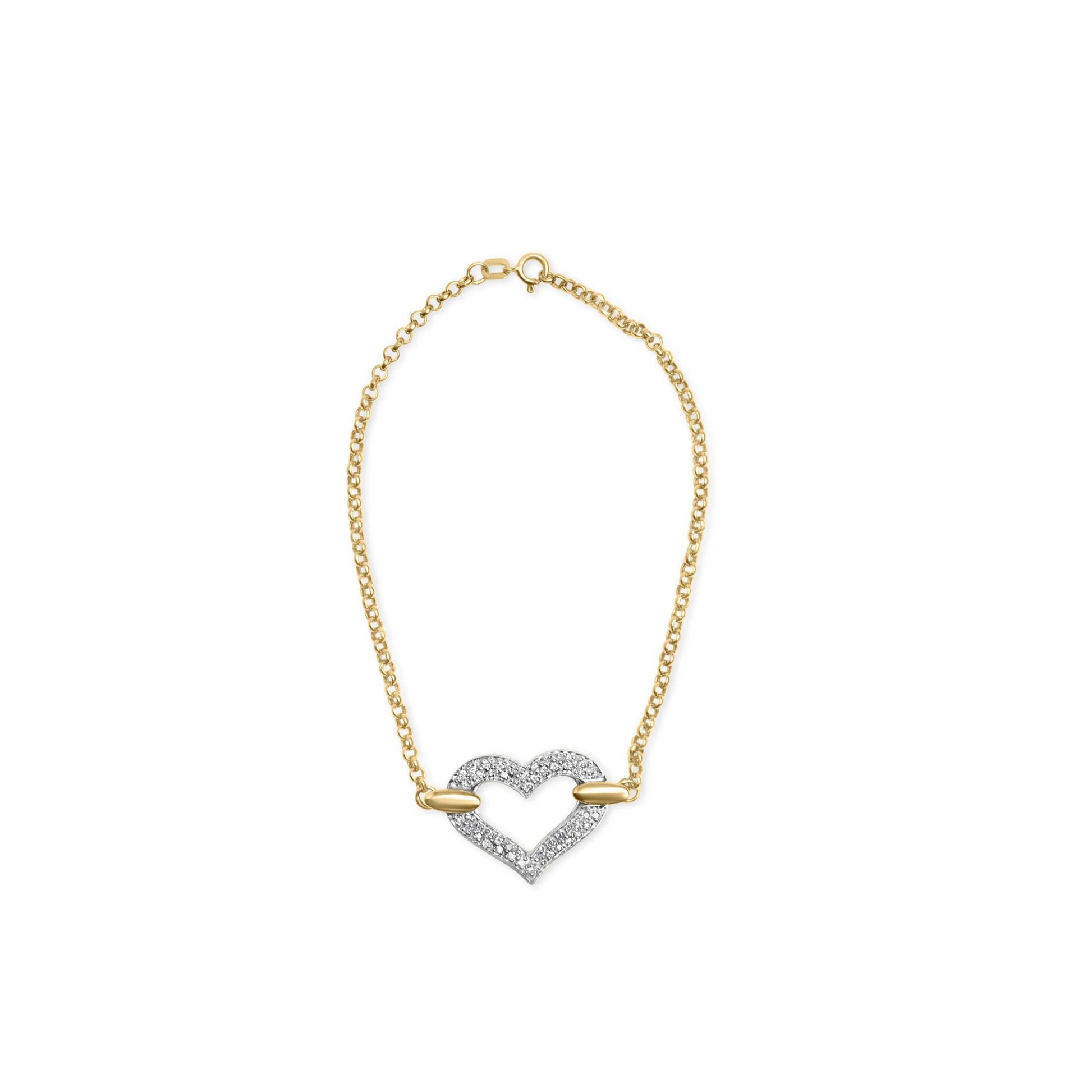 10K Two Tone Gold 1/4 Cttw Diamond Encrusted Heart Charm 7" Bracelet (H-I Color, I1-I2 Clarity)-0