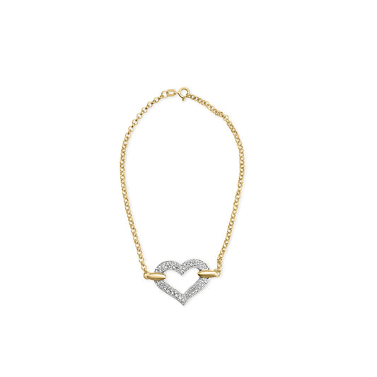10K Two Tone Gold 1/4 Cttw Diamond Encrusted Heart Charm 7" Bracelet (H-I Color, I1-I2 Clarity)-0