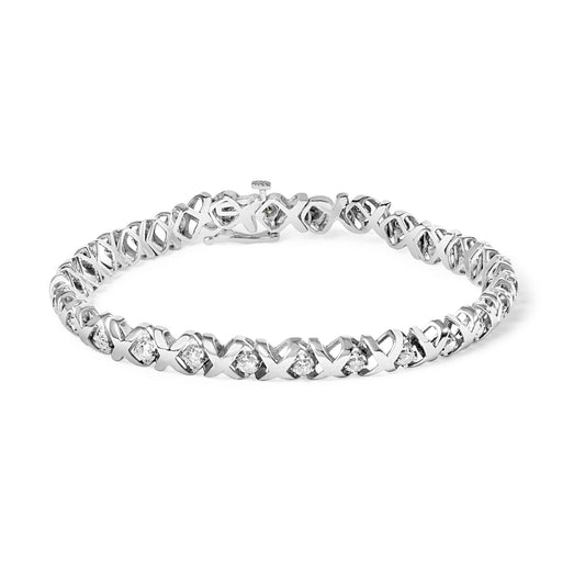 10K White Gold 1 1/2 Cttw Diamond Alternating Diamond and X-Link 7.5" Tennis Bracelet (H-I Color, I2-I3 Clarity)-0